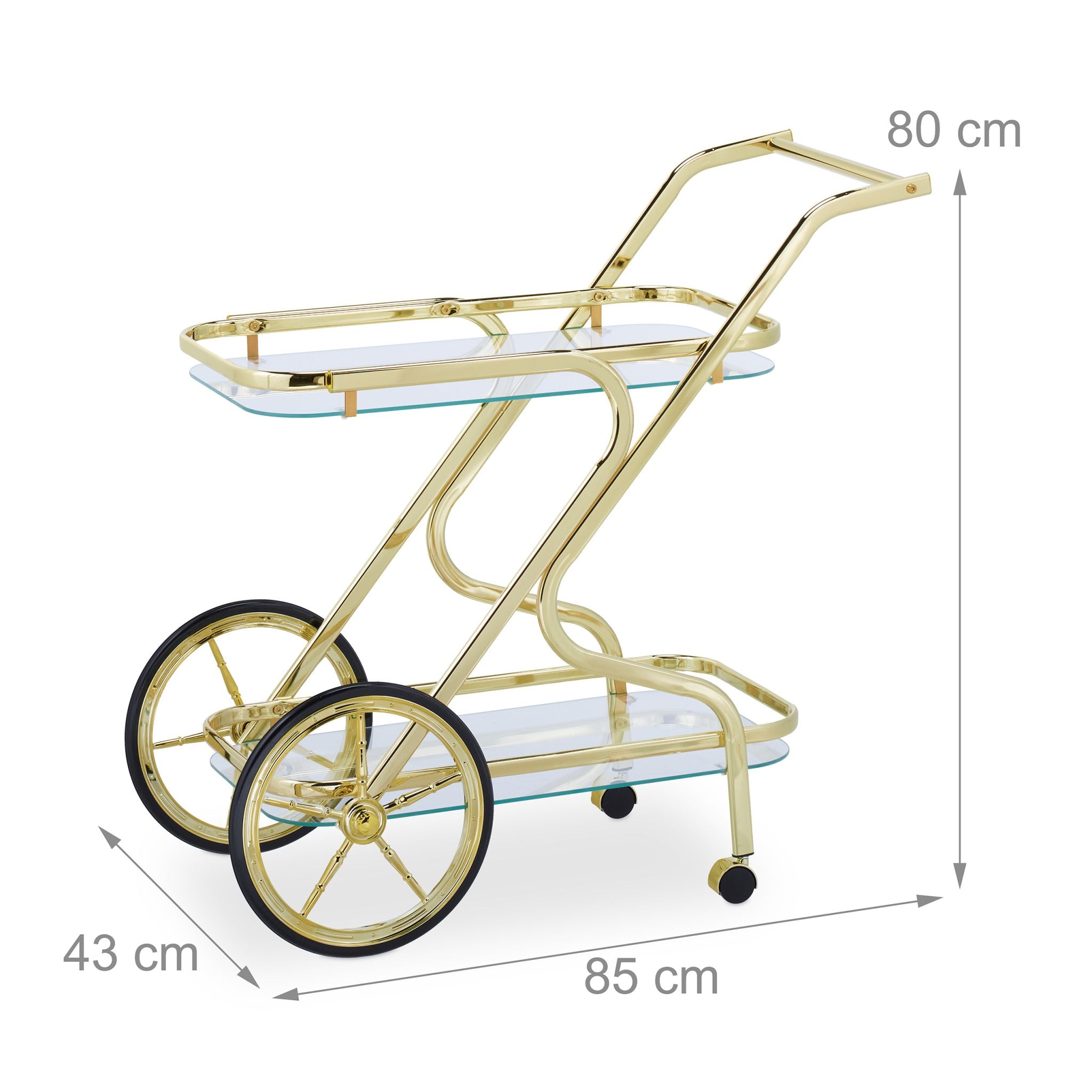 Servierwagen Messing & Glas Gold-Schwarz-Transparent von Relaxdays