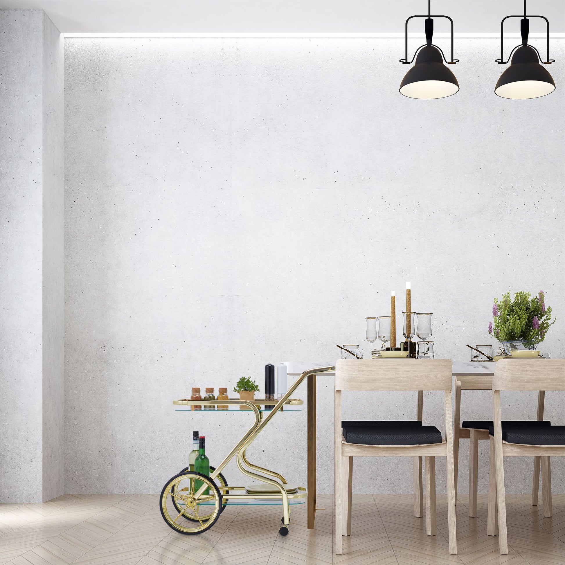 Servierwagen Messing & Glas Gold-Schwarz-Transparent von Relaxdays