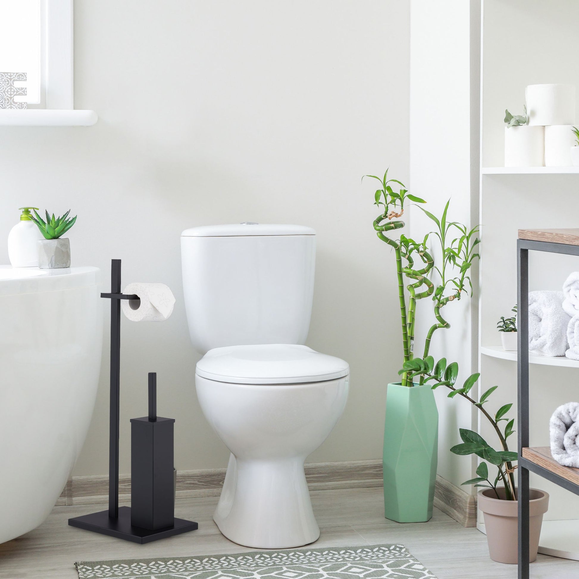 WC Garnitur mit 3 Ersatz-Bürstenköpfen Schwarz von Relaxdays