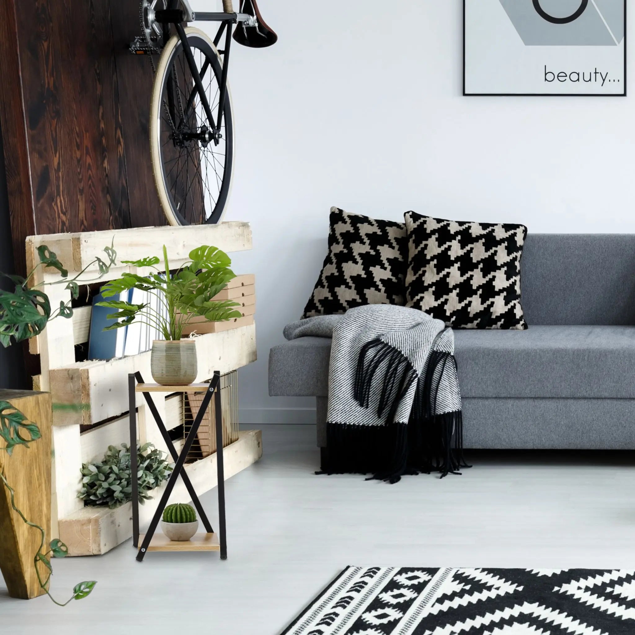 Blumenständer mit 2 Ebenen Hellbraun-Schwarz von Relaxdays