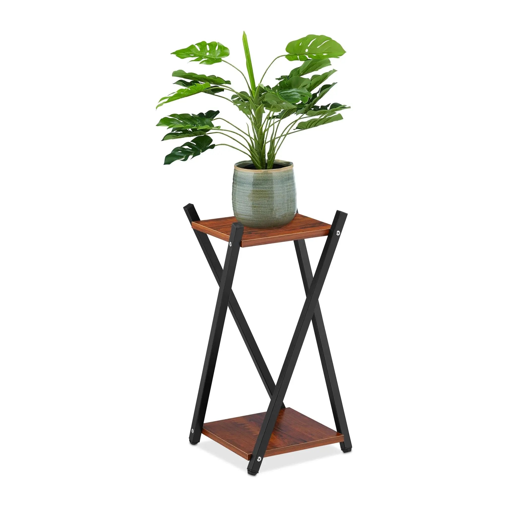 Blumenständer mit 2 Ebenen Braun-Schwarz von Relaxdays