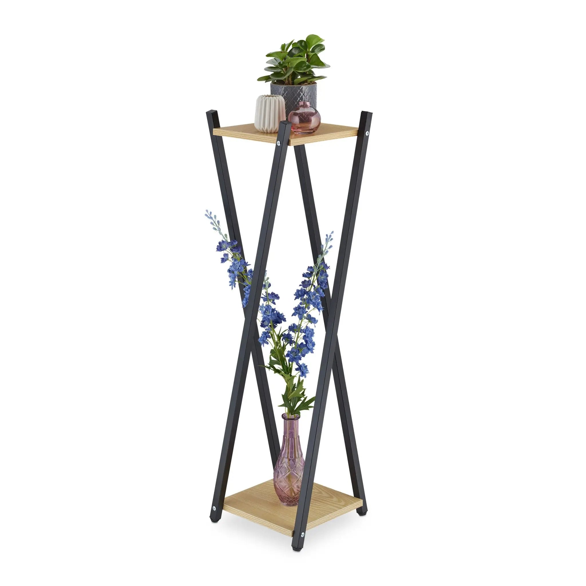 XL Blumenständer mit 2 Ebenen Hellbraun-Schwarz von Relaxdays