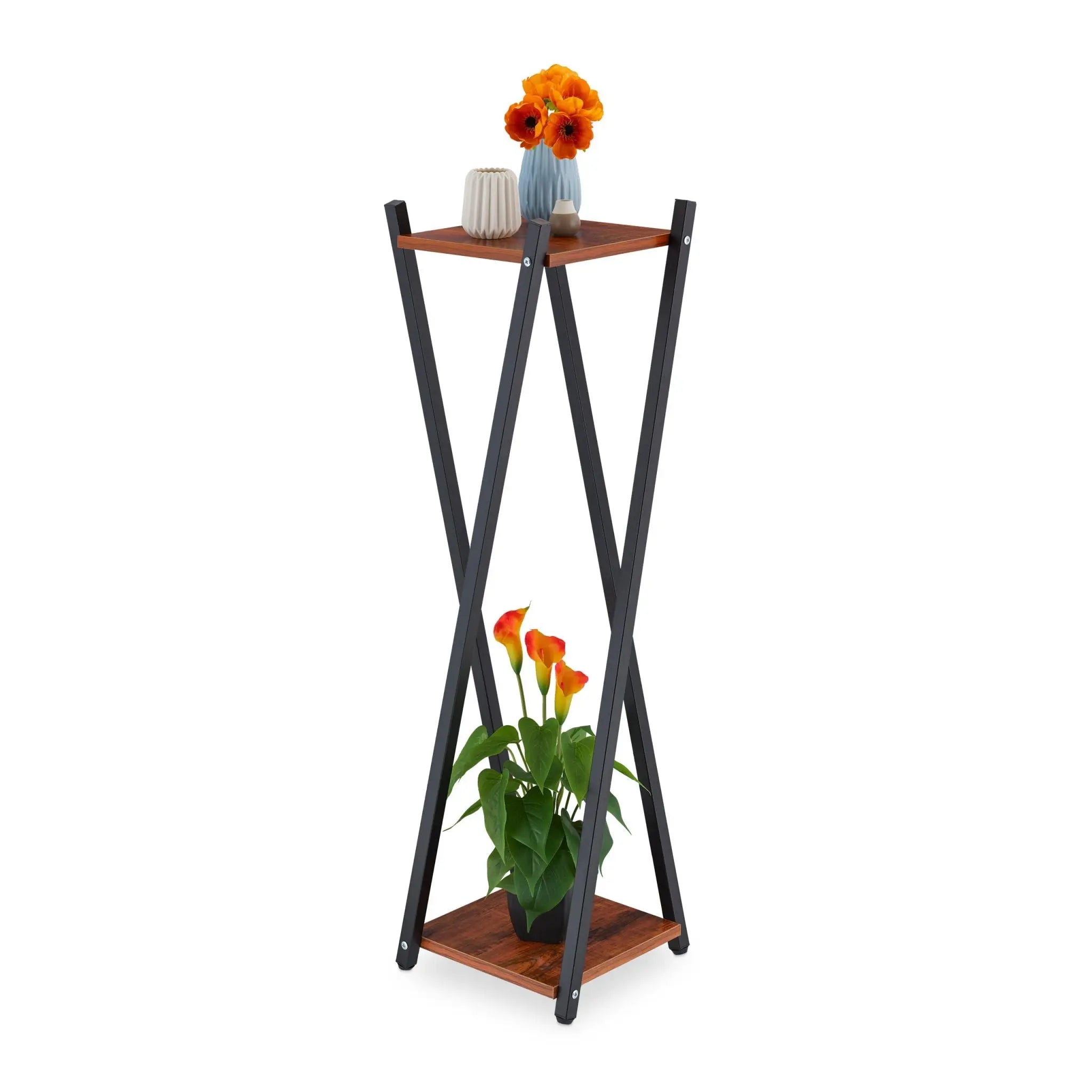 XL Blumenständer mit 2 Ebenen Dunkelbraun-Schwarz von Relaxdays