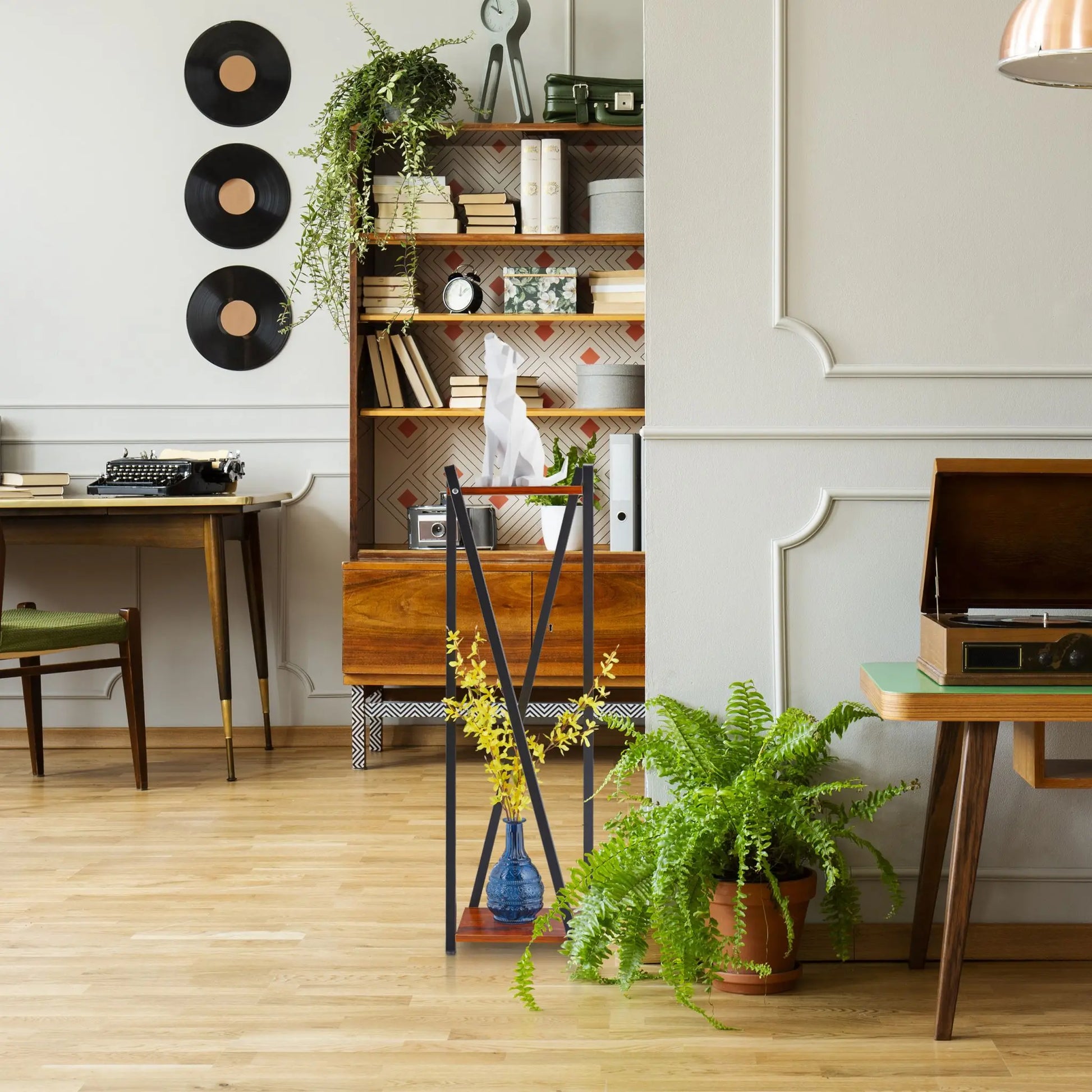 XL Blumenständer mit 2 Ebenen Dunkelbraun-Schwarz von Relaxdays