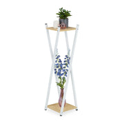 Hoher Blumenständer mit 2 Etagen Weiss-Hellbraun von Relaxdays