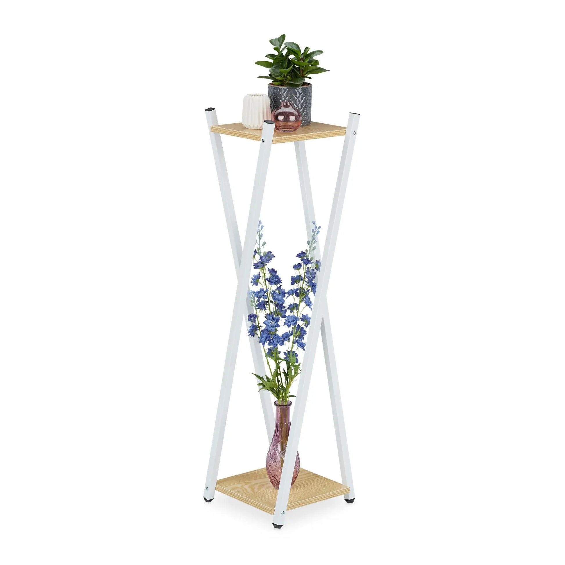Hoher Blumenständer mit 2 Etagen Weiss-Hellbraun von Relaxdays