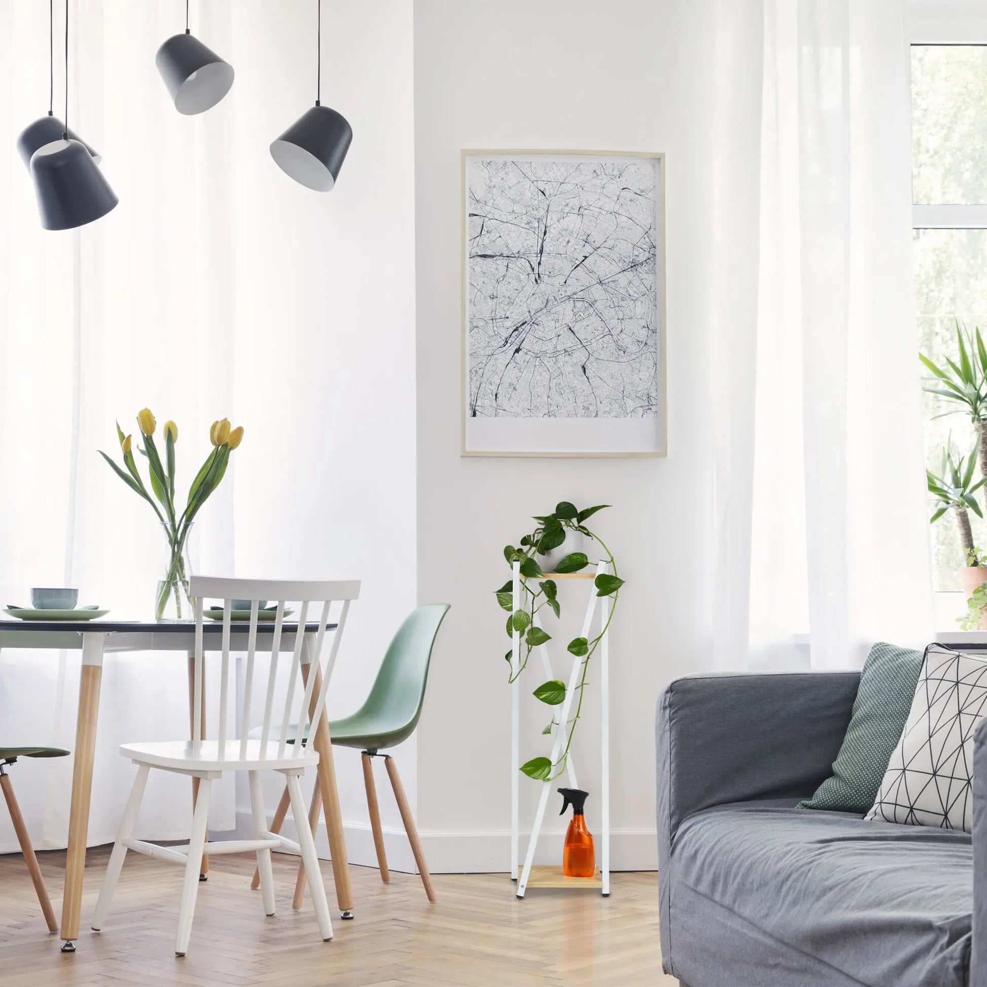 Hoher Blumenständer mit 2 Etagen Weiss-Hellbraun von Relaxdays