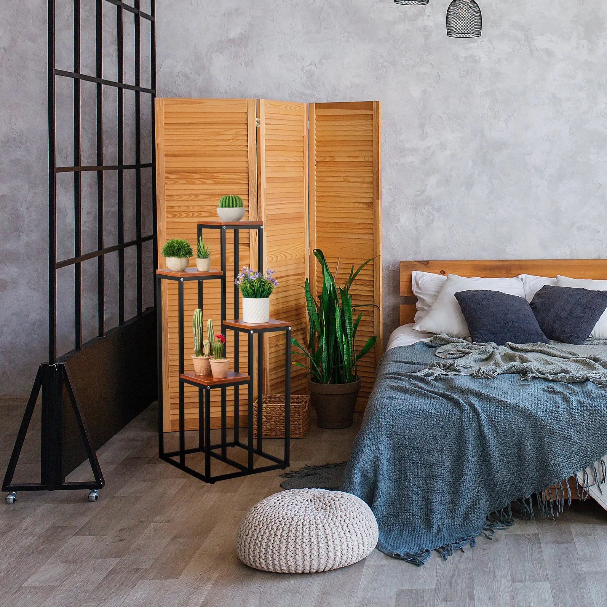 Blumentreppe mit 4 Ablagen Braun-Schwarz von Relaxdays