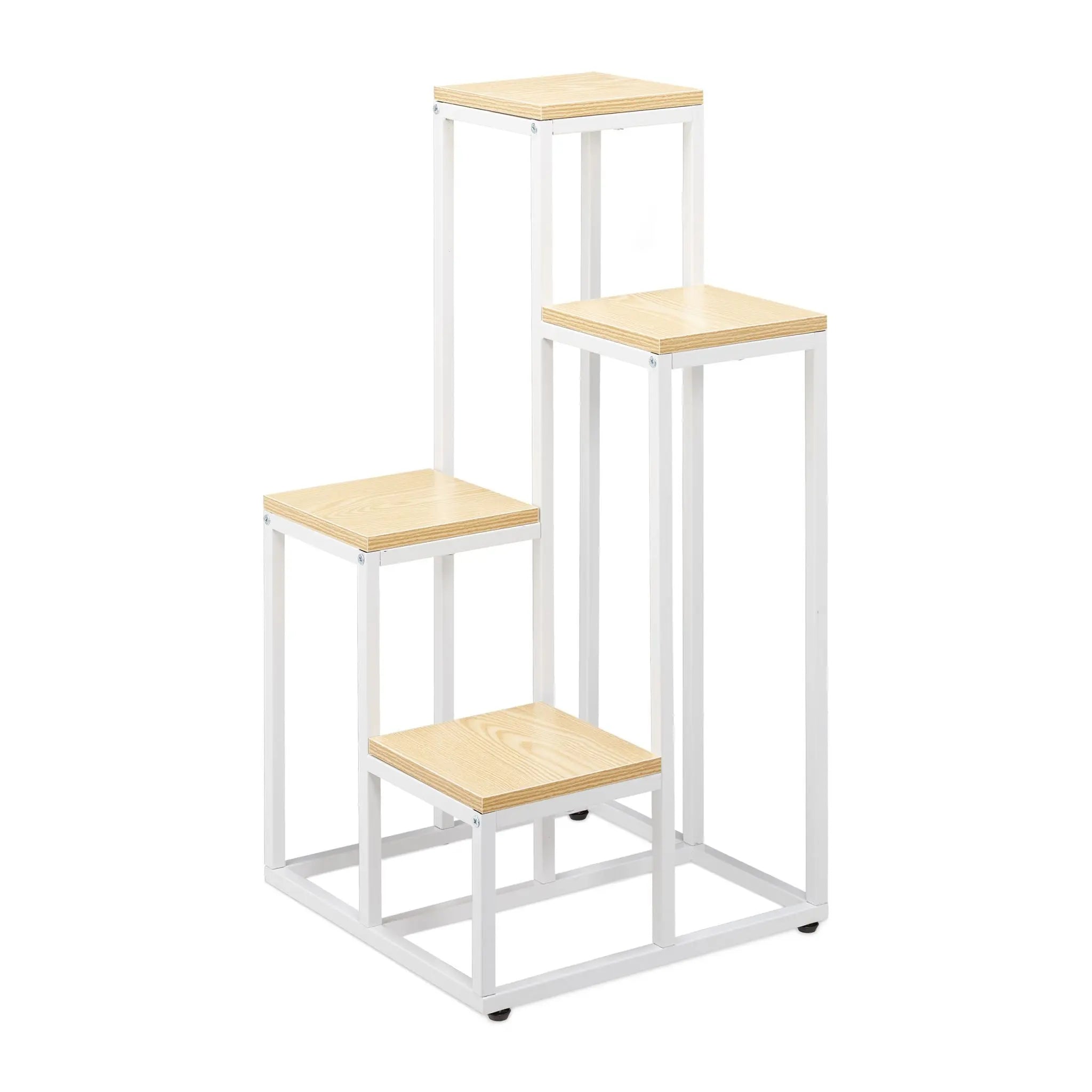 Blumentreppe mit 4 Ablagen Weiss-Hellbraun von Relaxdays