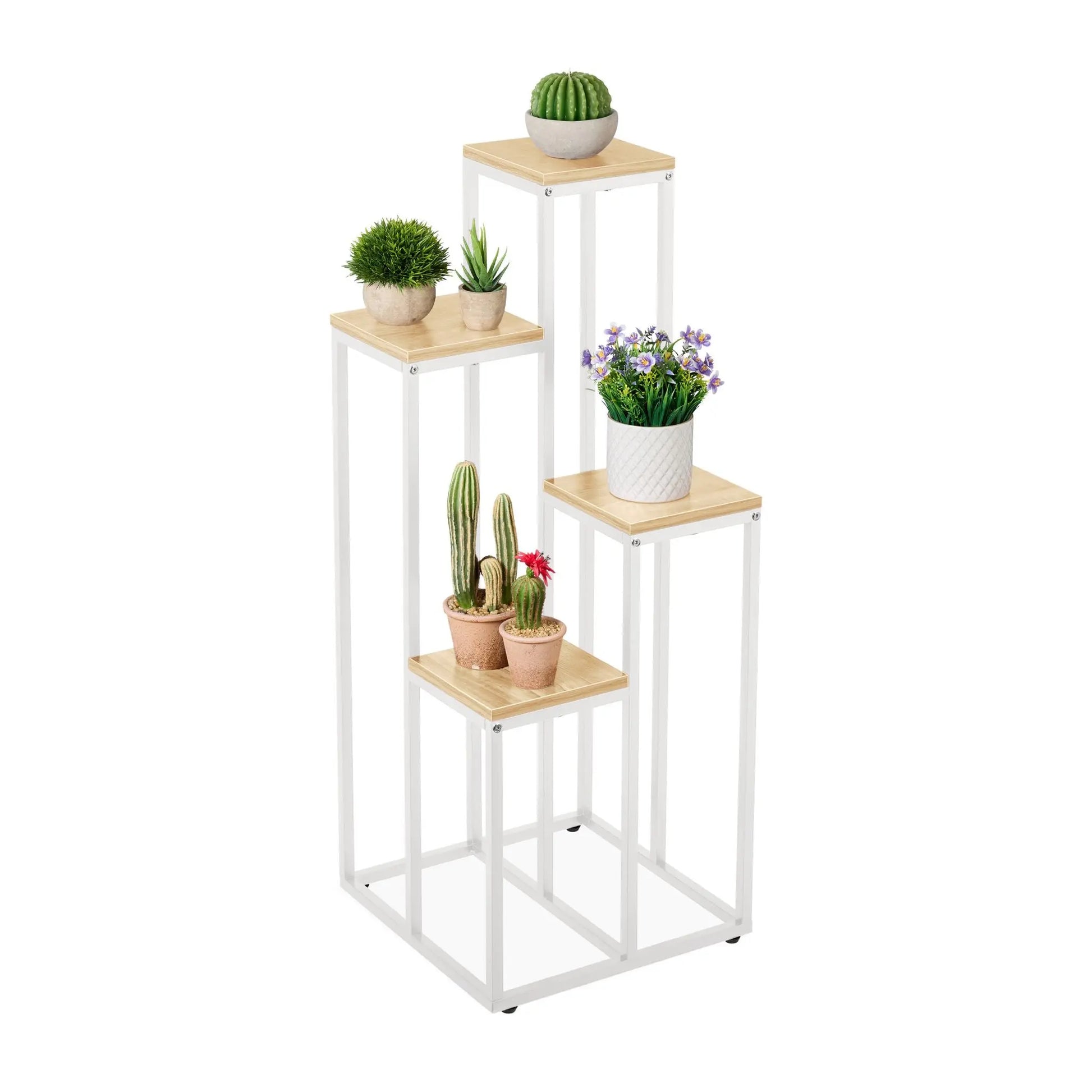 Blumentreppe mit 4 Ablagen Weiss-Hellbraun von Relaxdays