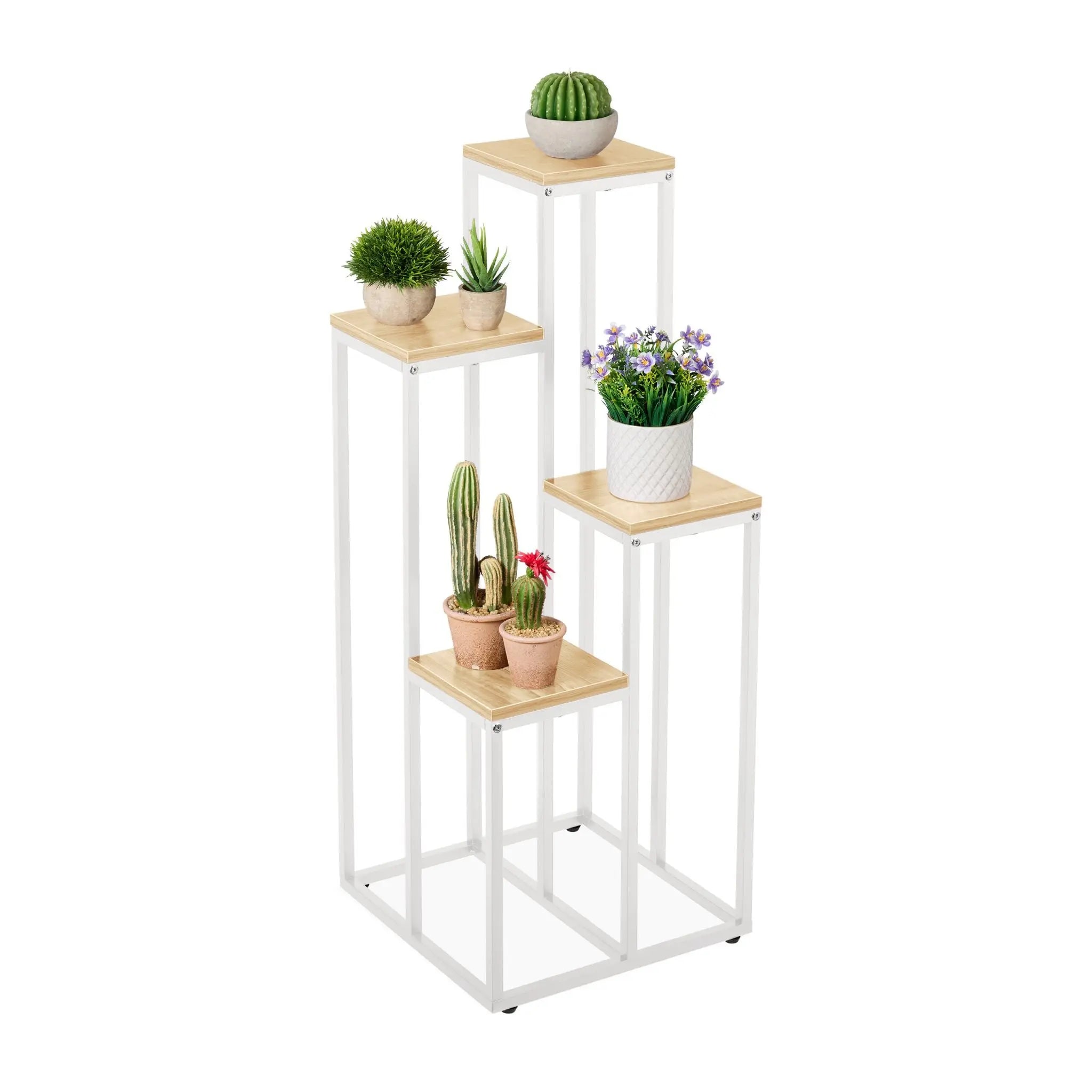 Blumentreppe mit 4 Ablagen Weiss-Hellbraun von Relaxdays