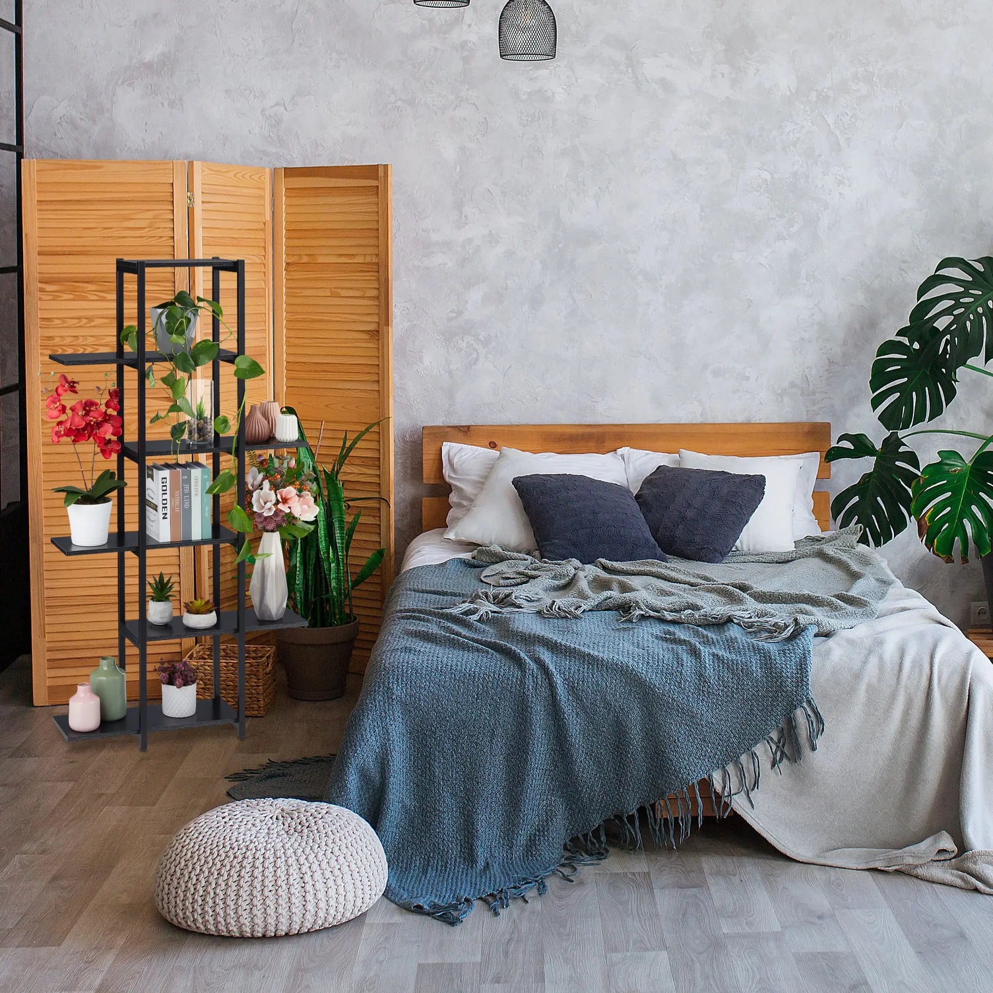 Pflanzenregal mit 6 Ablagen Schwarz von Relaxdays