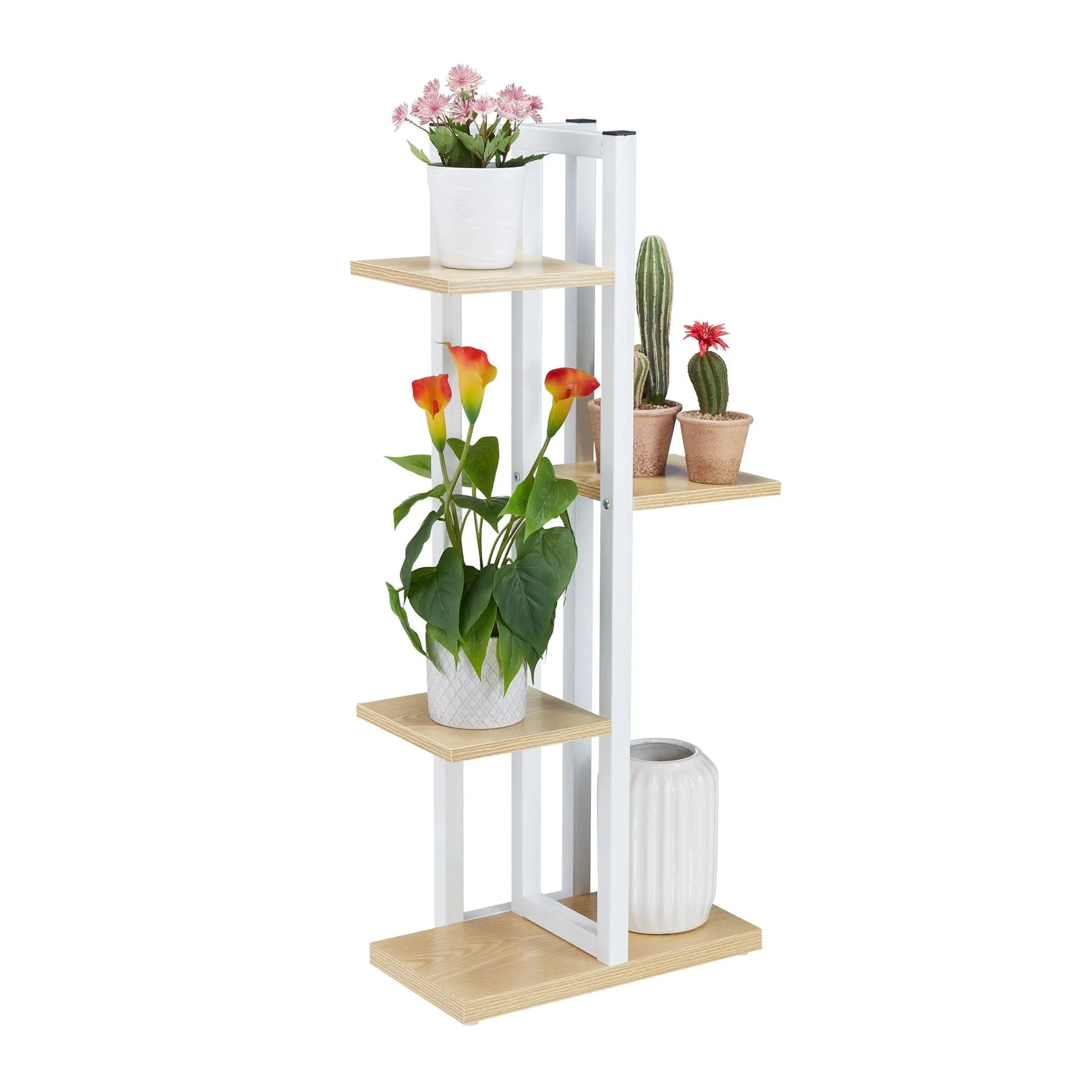 Blumenregal Metall Weiss-Hellbraun von Relaxdays