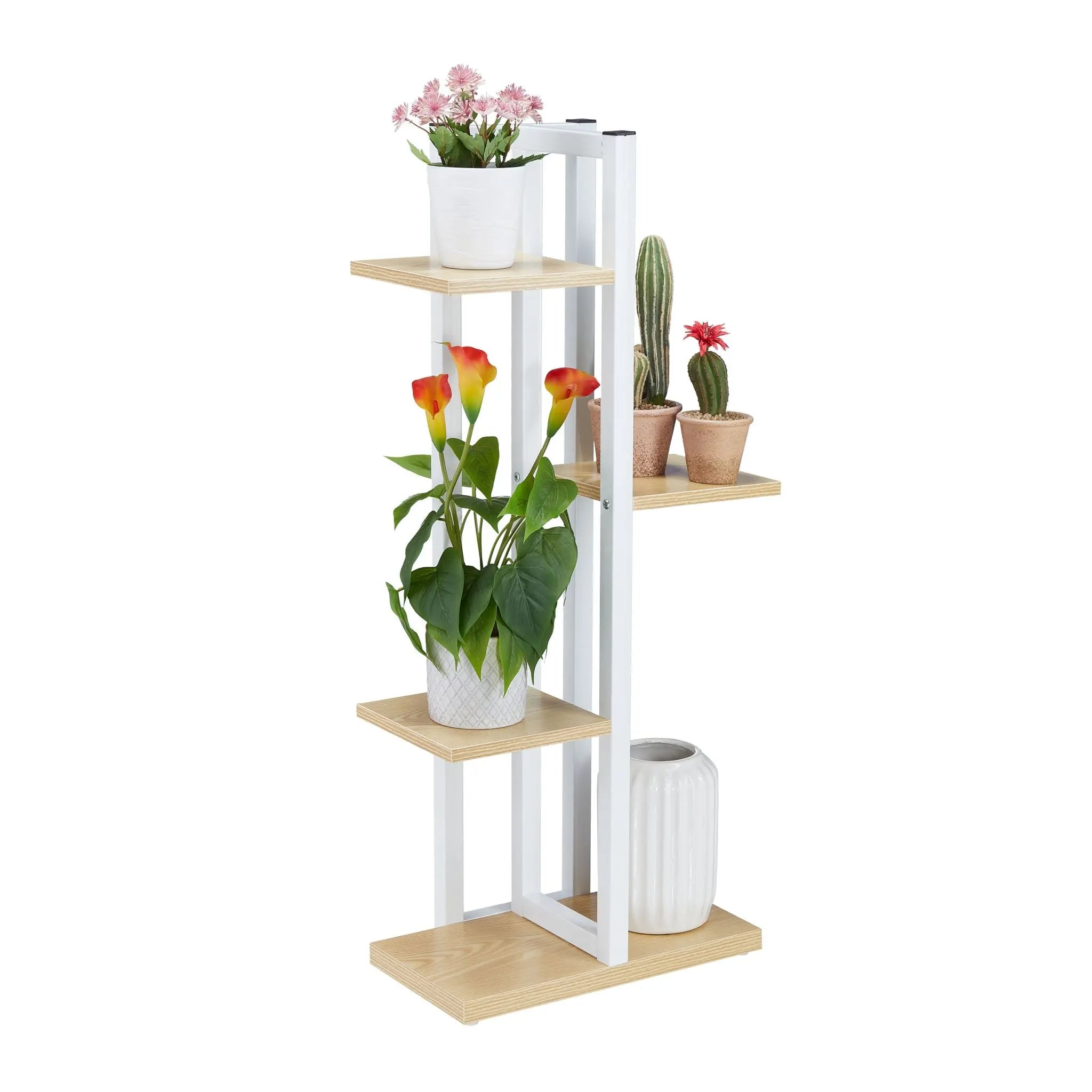 Blumenregal Metall Weiss-Hellbraun von Relaxdays