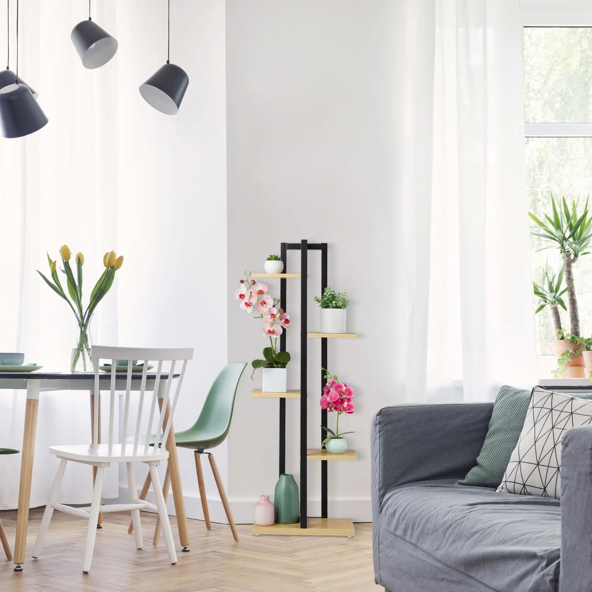 Pflanzenregal mit 5 Ablagen Hellbraun-Schwarz von Relaxdays
