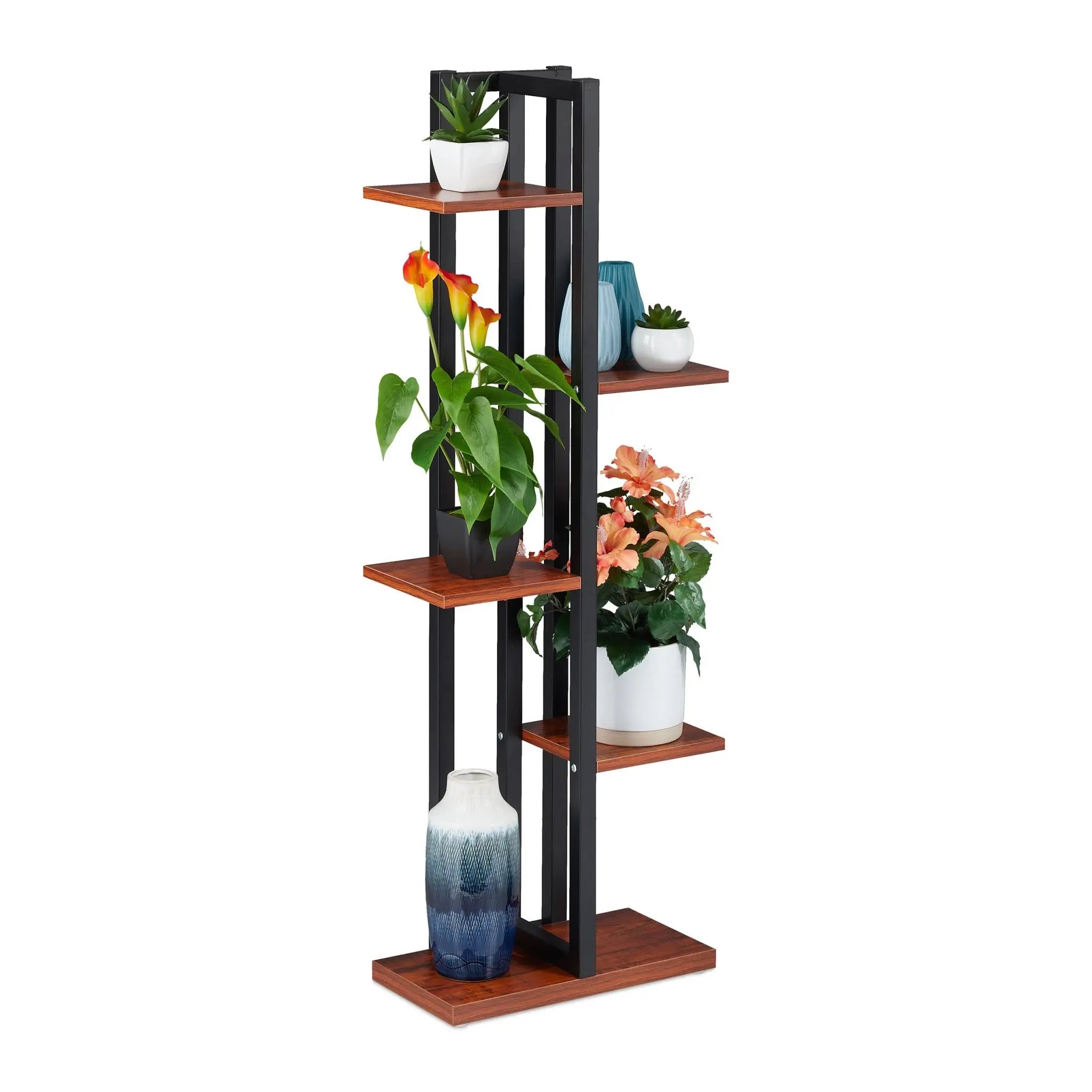 Pflanzenregal mit 5 Ablagen Braun-Schwarz von Relaxdays