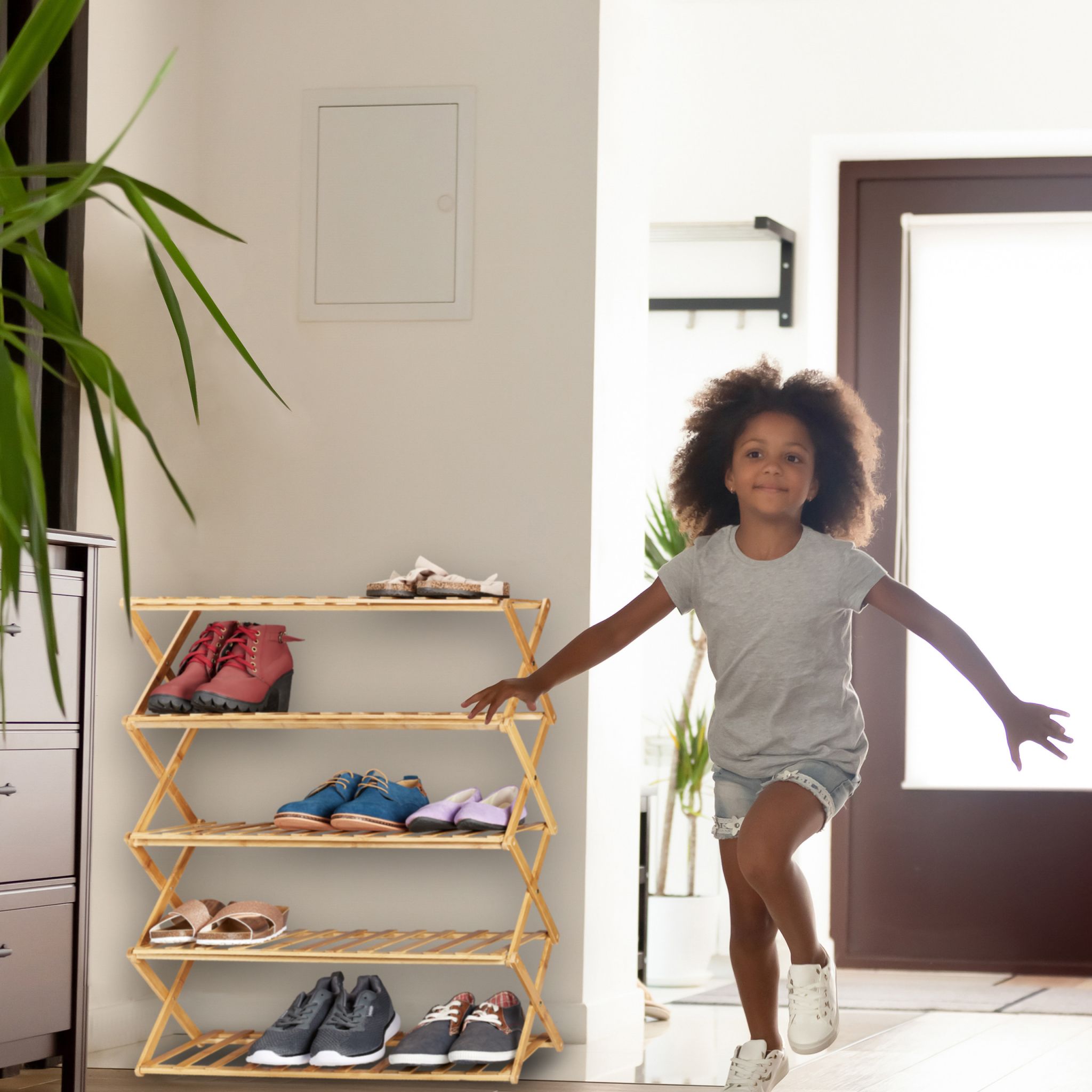 Faltbares Schuhregal Bambus Hellbraun von Relaxdays