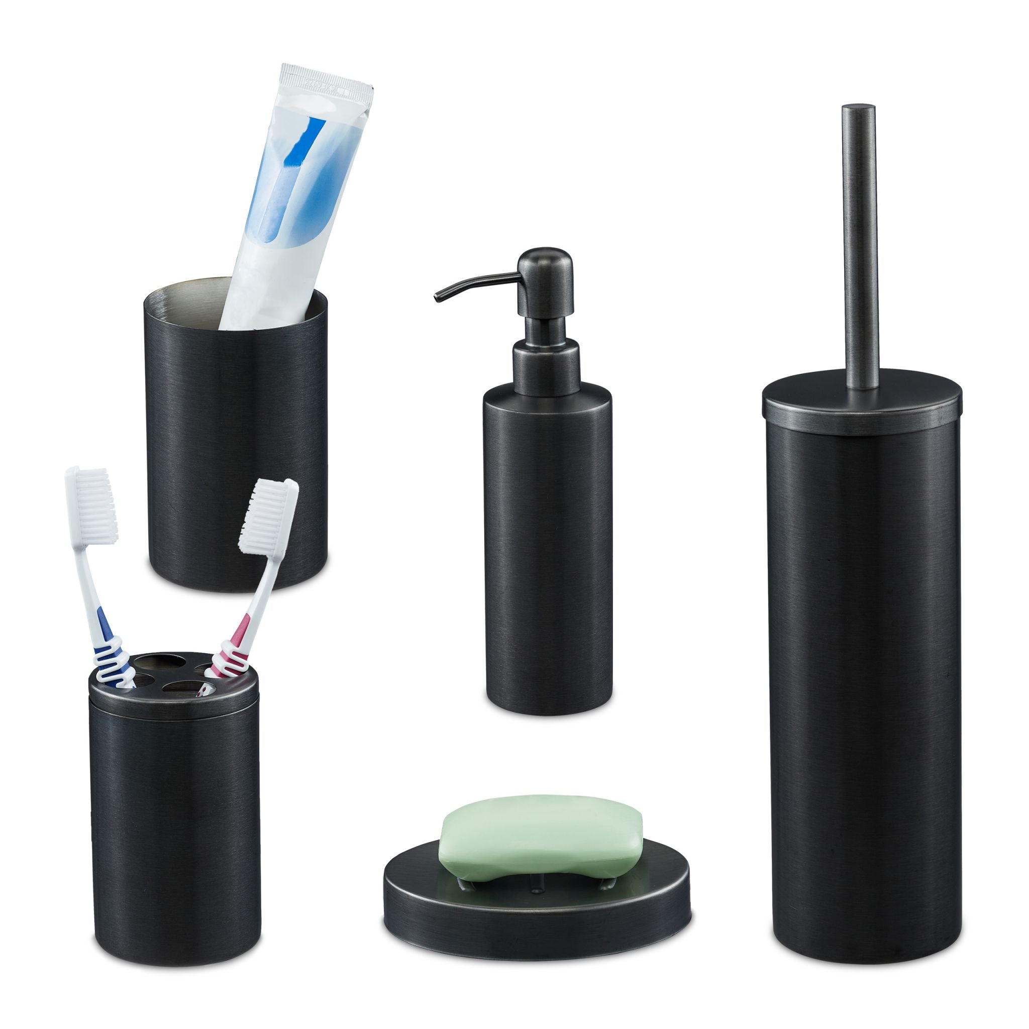 Badezimmer-Set 5-tlg. Anthrazit von Relaxdays