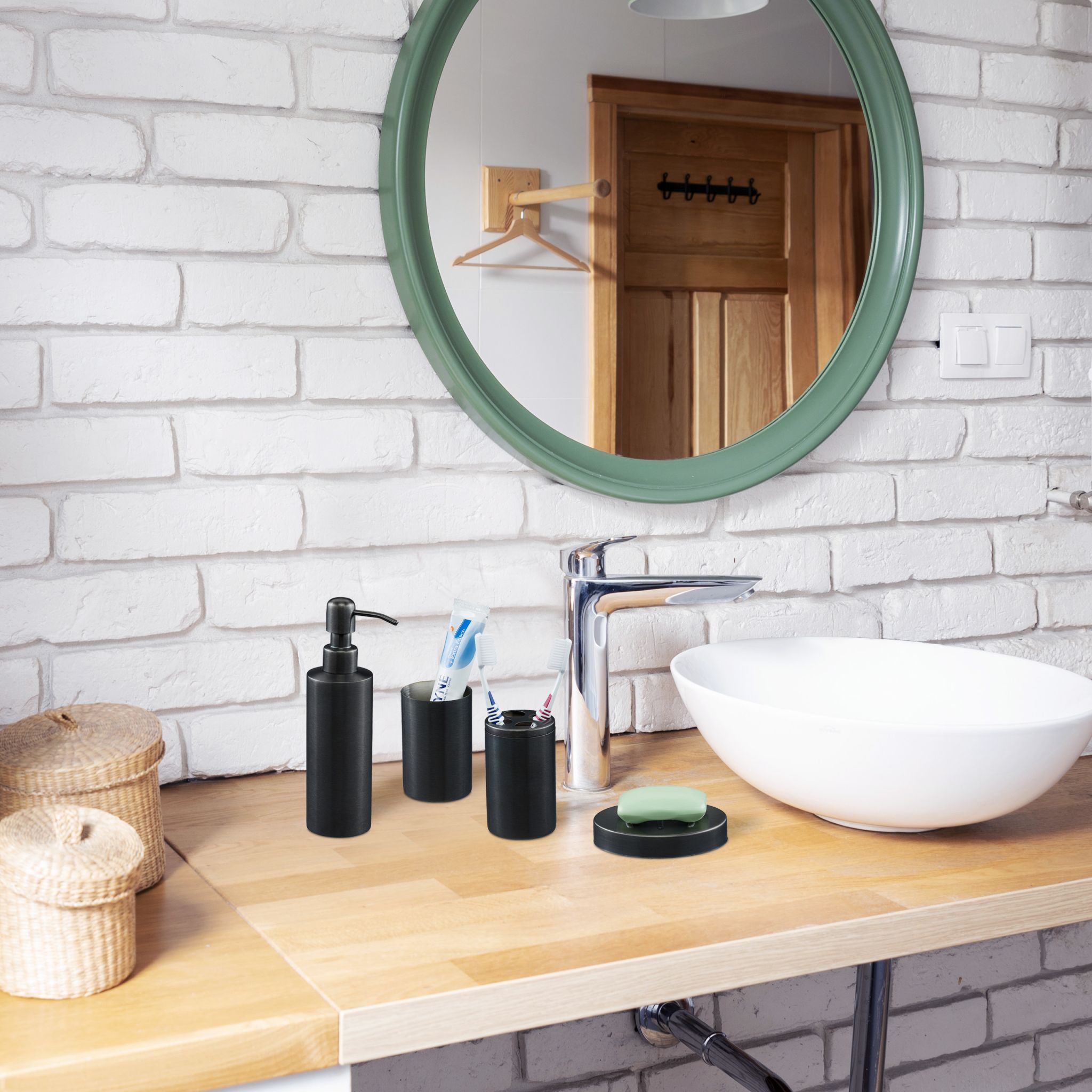 Badezimmer-Set 5-tlg. Anthrazit von Relaxdays
