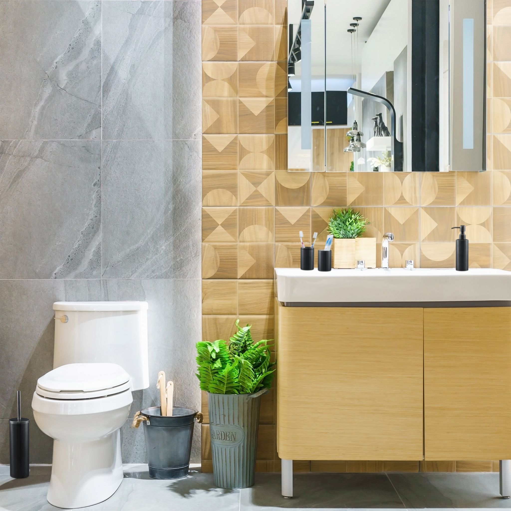 Badezimmer-Set 5-tlg. Anthrazit von Relaxdays