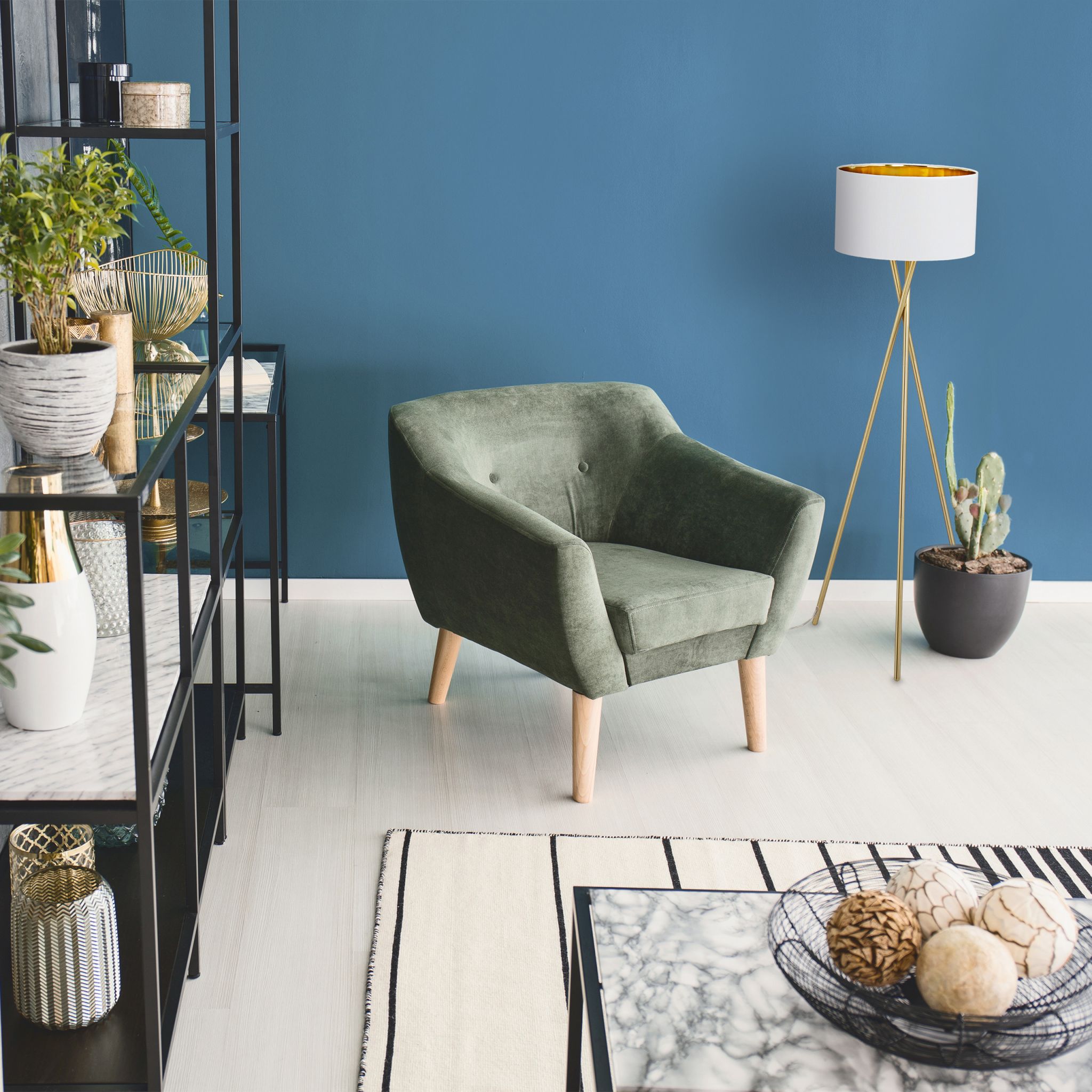 Dreibein Stehlampe in Weiss & Gold Weiss-Gold von Relaxdays