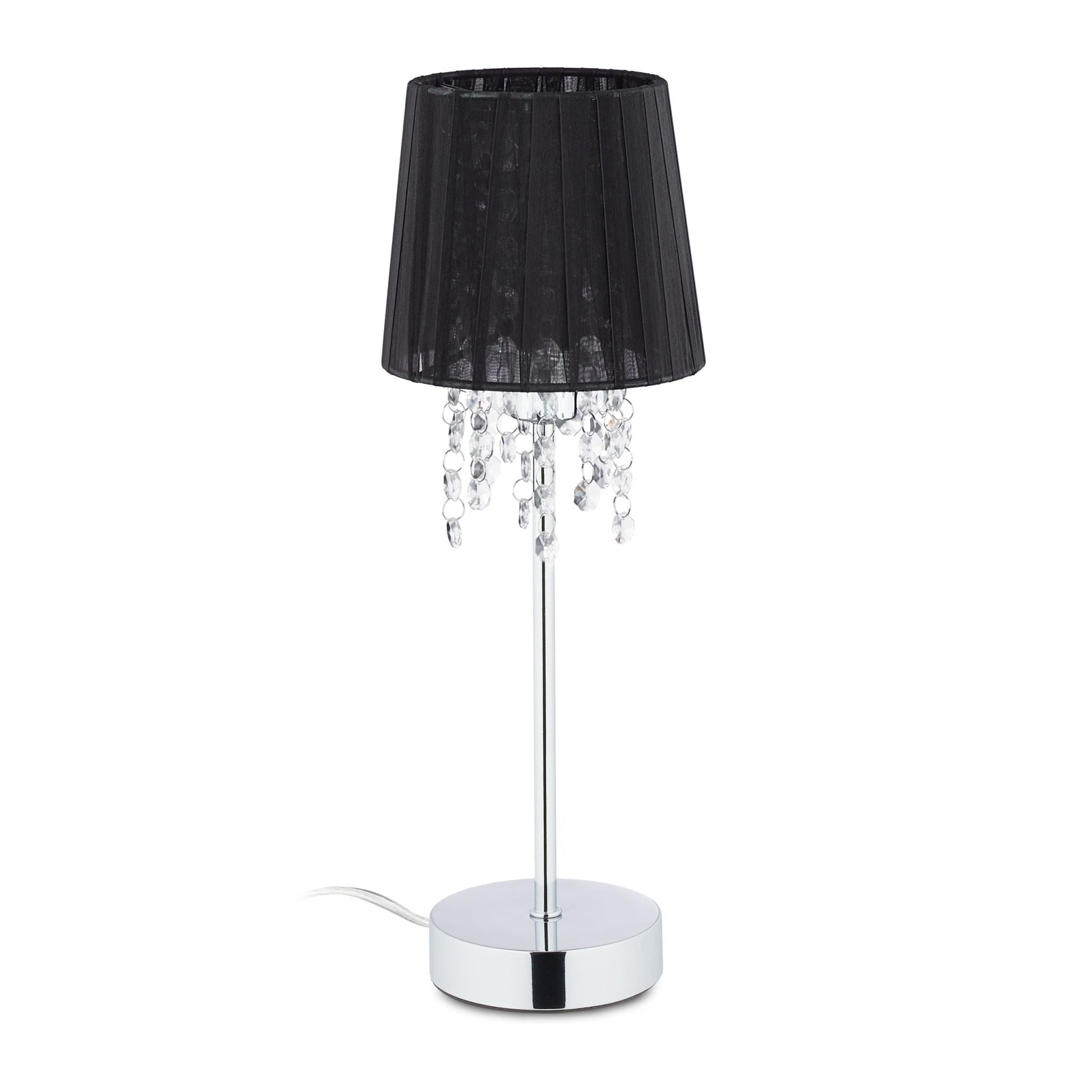 Kristall Tischlampe mit Organza-Schirm Schwarz-Silber von Relaxdays