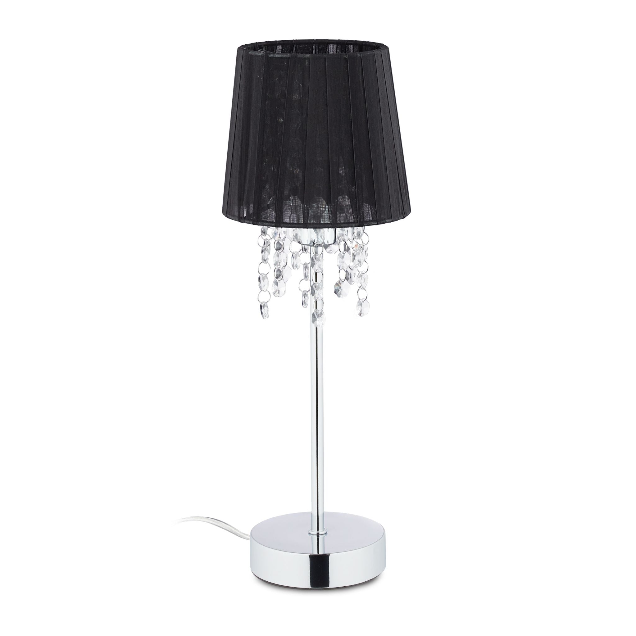 Kristall Tischlampe mit Organza-Schirm Schwarz-Silber von Relaxdays