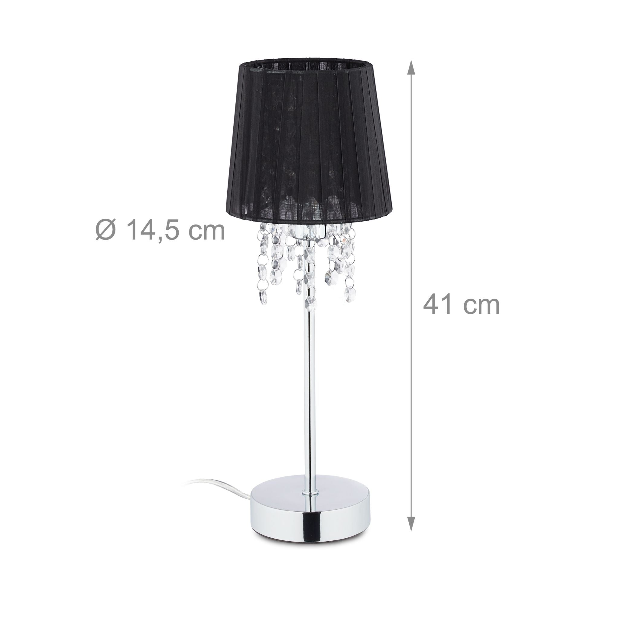 Kristall Tischlampe mit Organza-Schirm Schwarz-Silber von Relaxdays