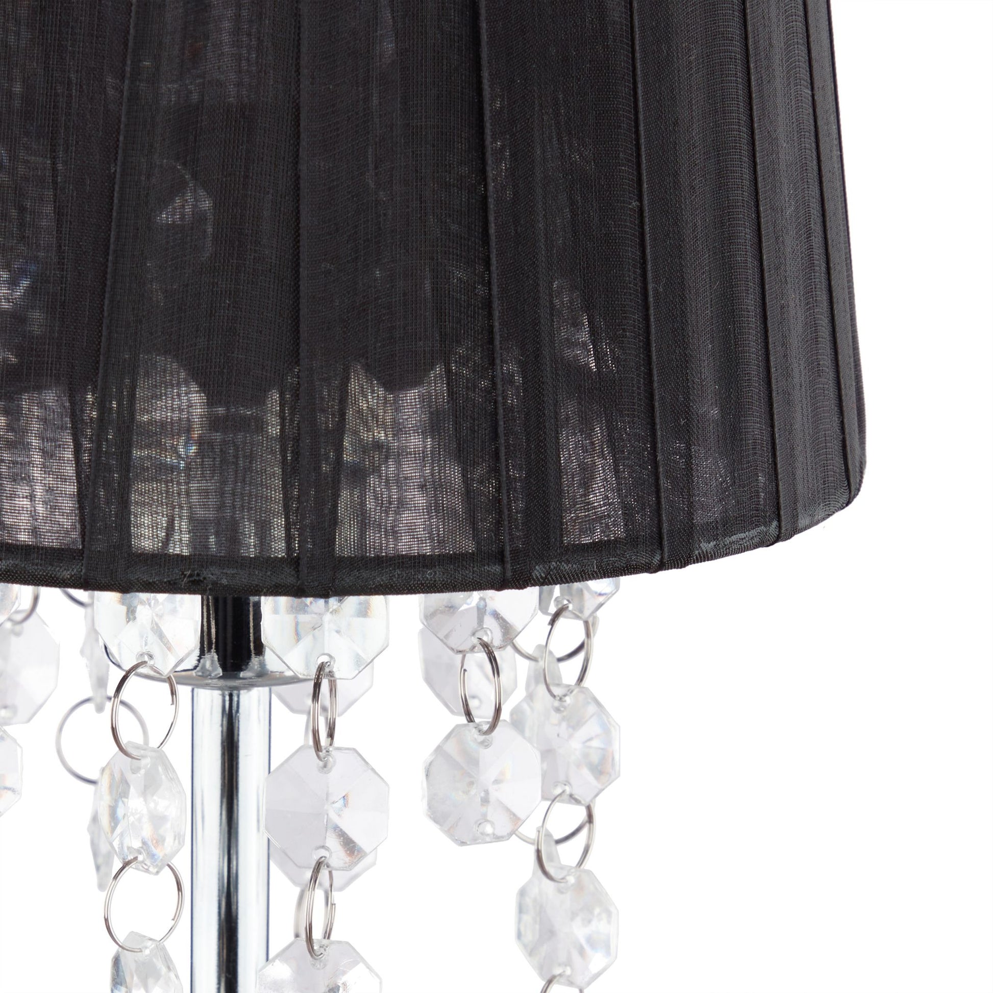 Kristall Tischlampe mit Organza-Schirm Schwarz-Silber von Relaxdays