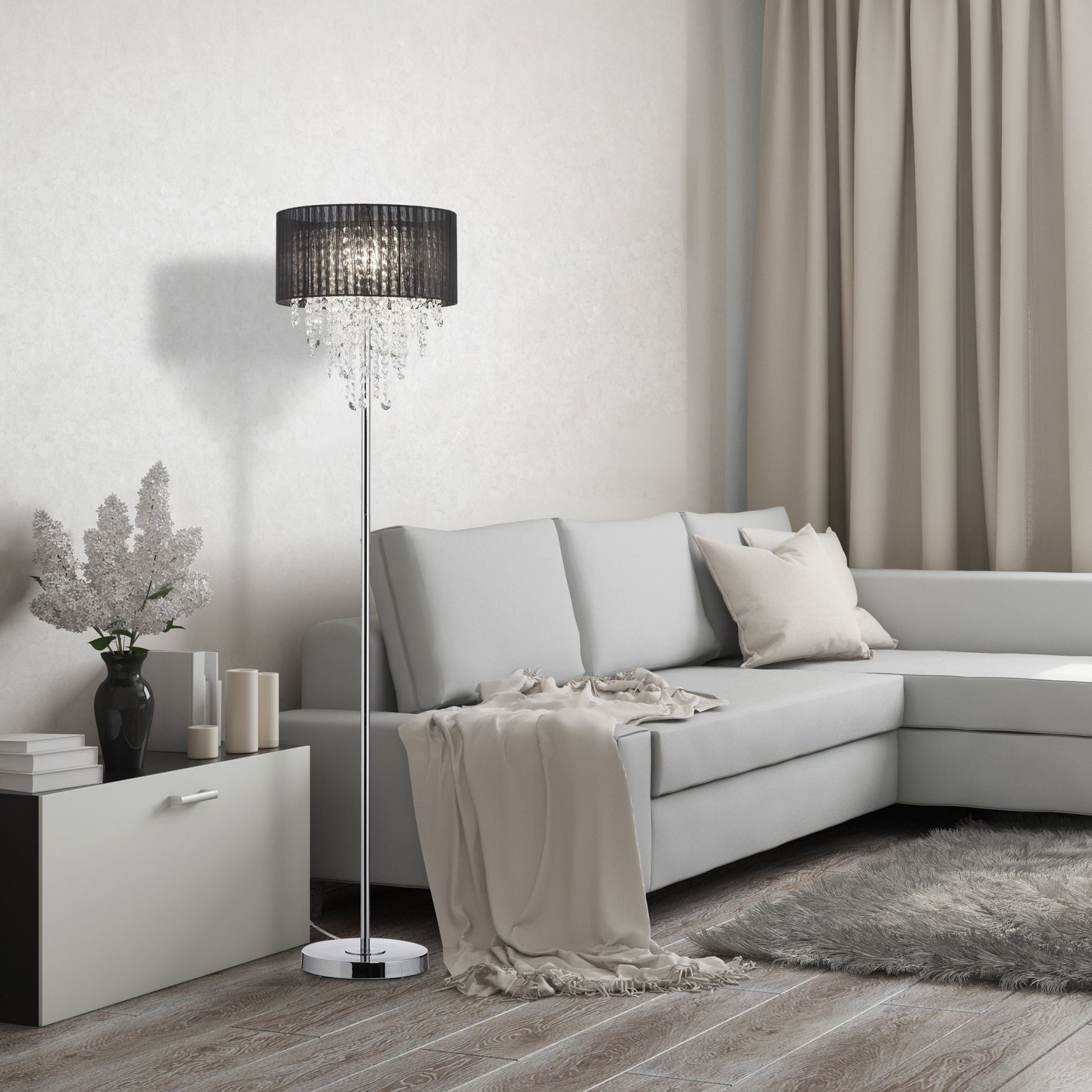 Stehlampe mit Kristallen in Schwarz Schwarz-Silber-Transparent von Relaxdays