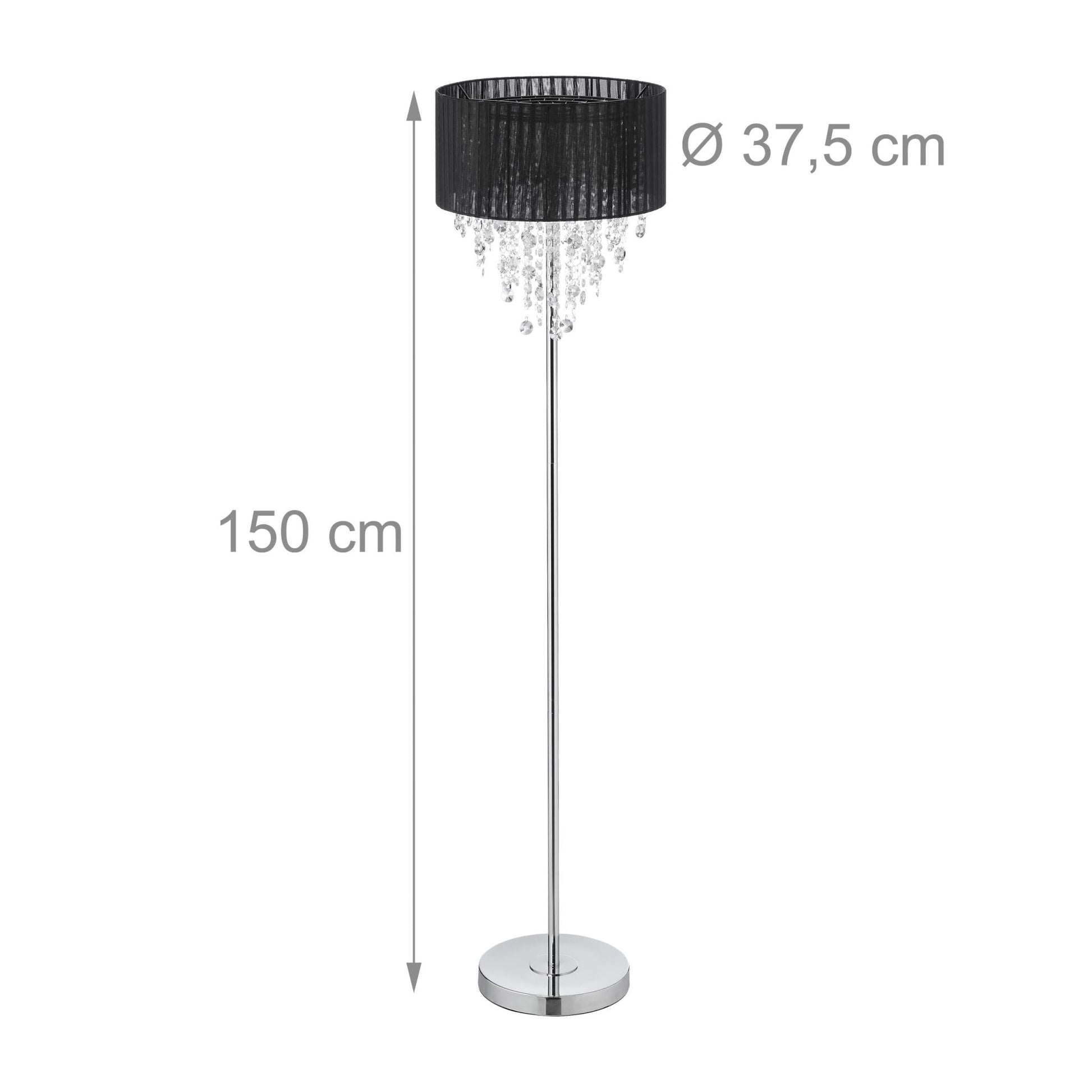 Stehlampe mit Kristallen in Schwarz Schwarz-Silber-Transparent von Relaxdays