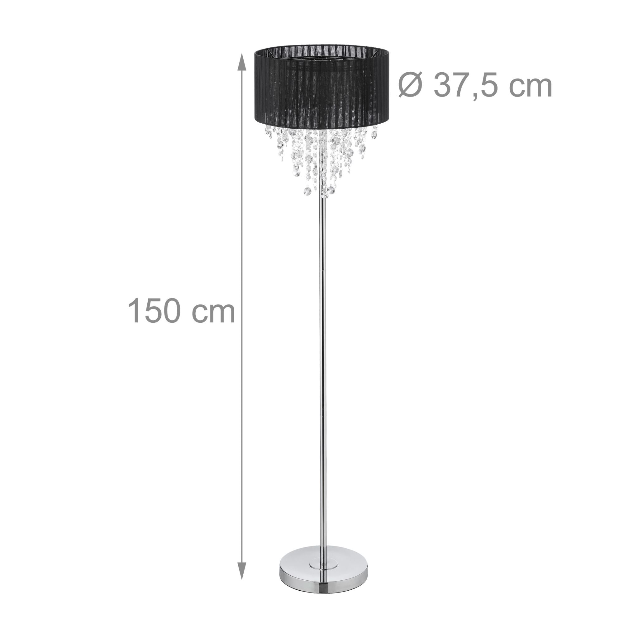 Stehlampe mit Kristallen in Schwarz Schwarz-Silber-Transparent von Relaxdays