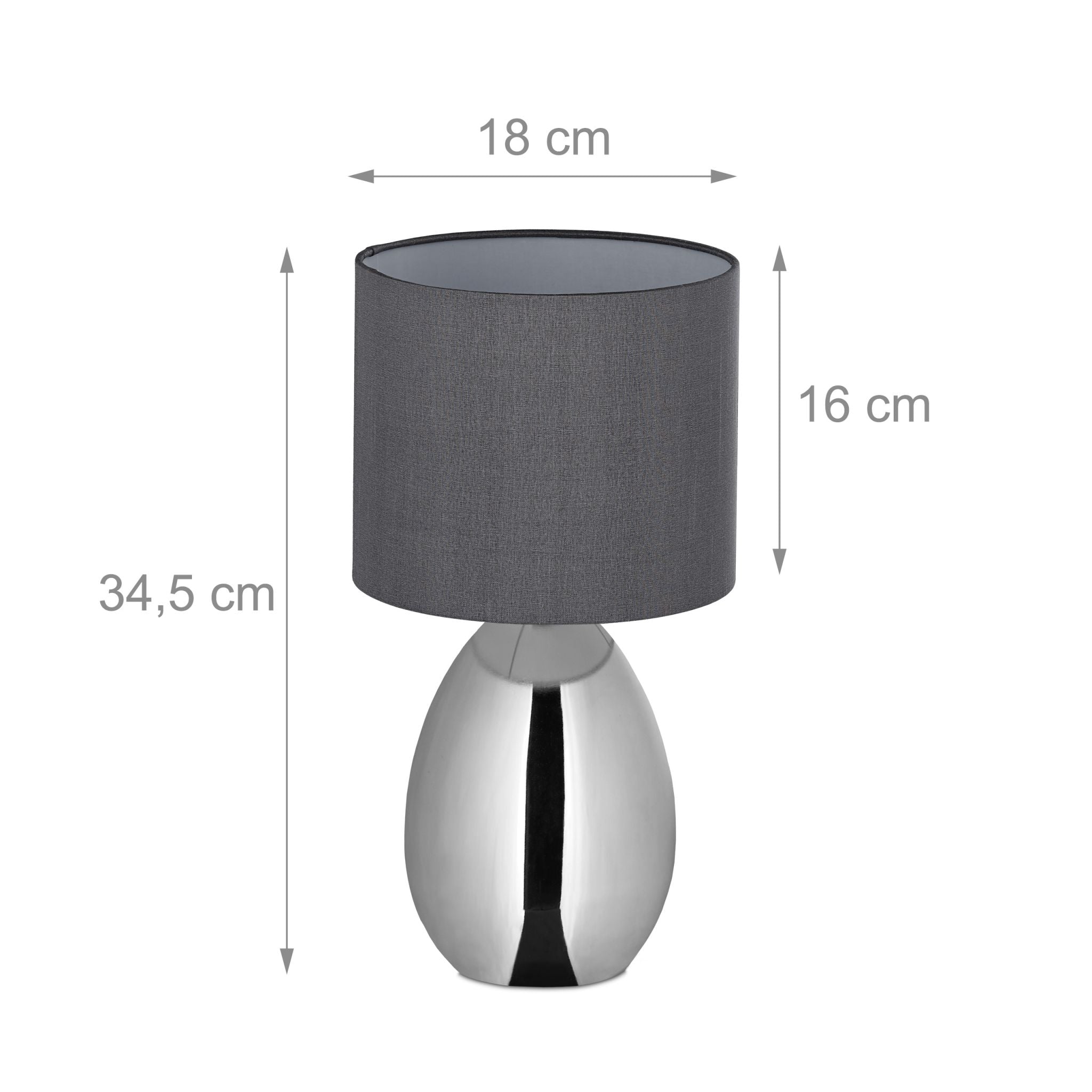 Nachttischlampe mit Touch silber Silber-Grau von Relaxdays