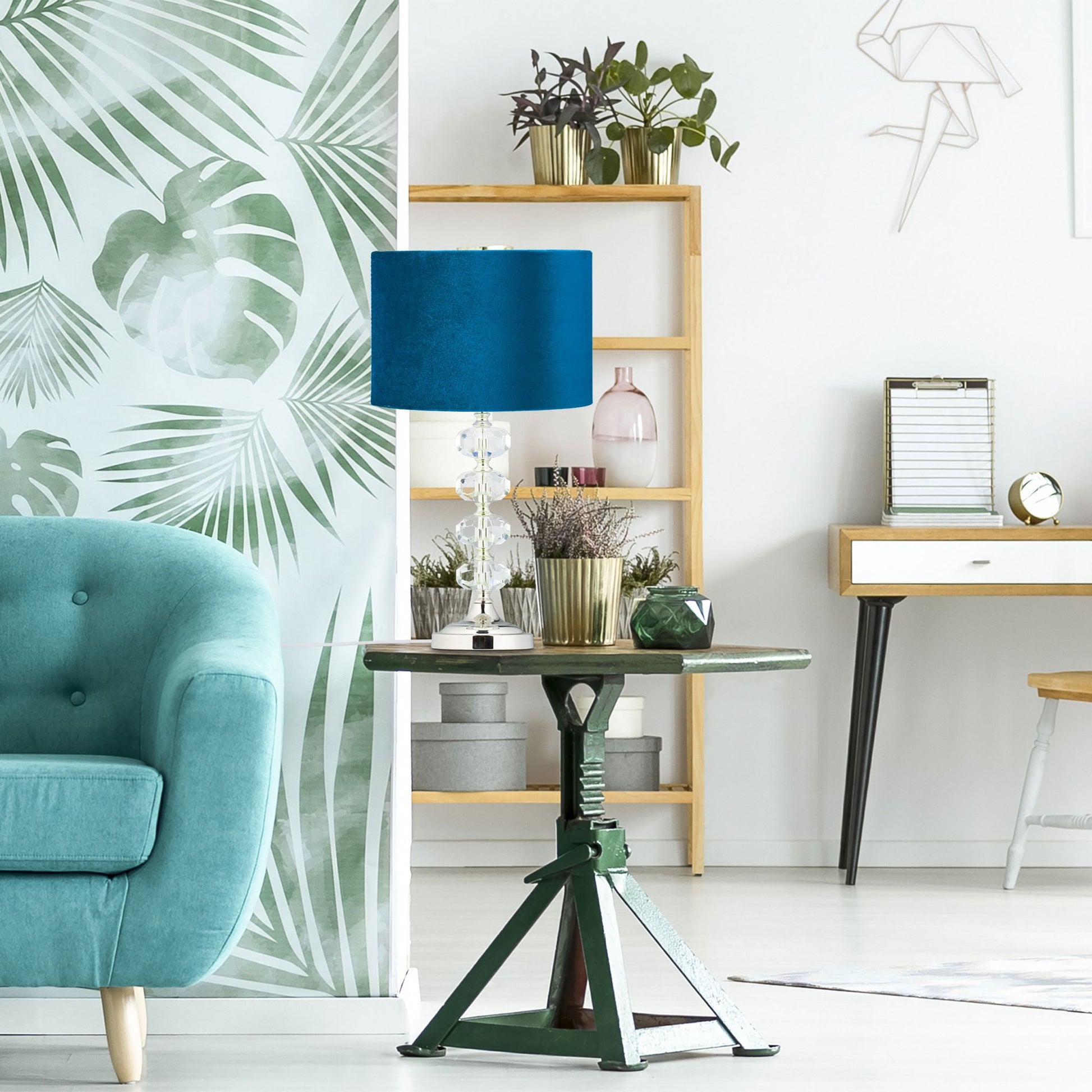 Tischlampe Kristall und Samt in Blau Blau-Silber-Transparent von Relaxdays