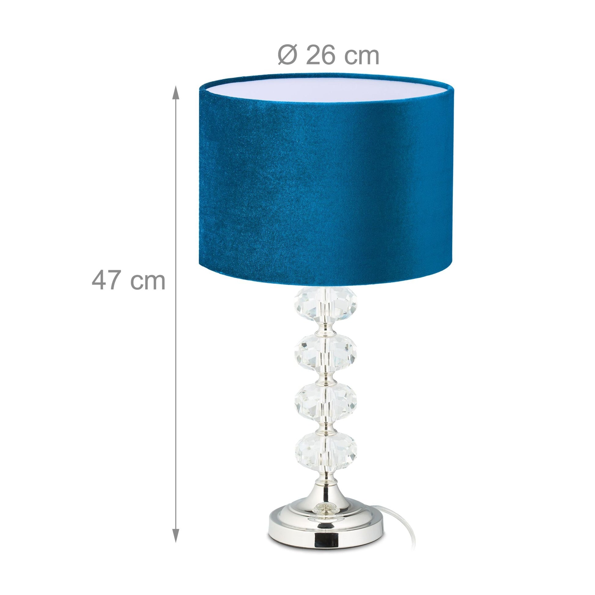 Tischlampe Kristall und Samt in Blau Blau-Silber-Transparent von Relaxdays