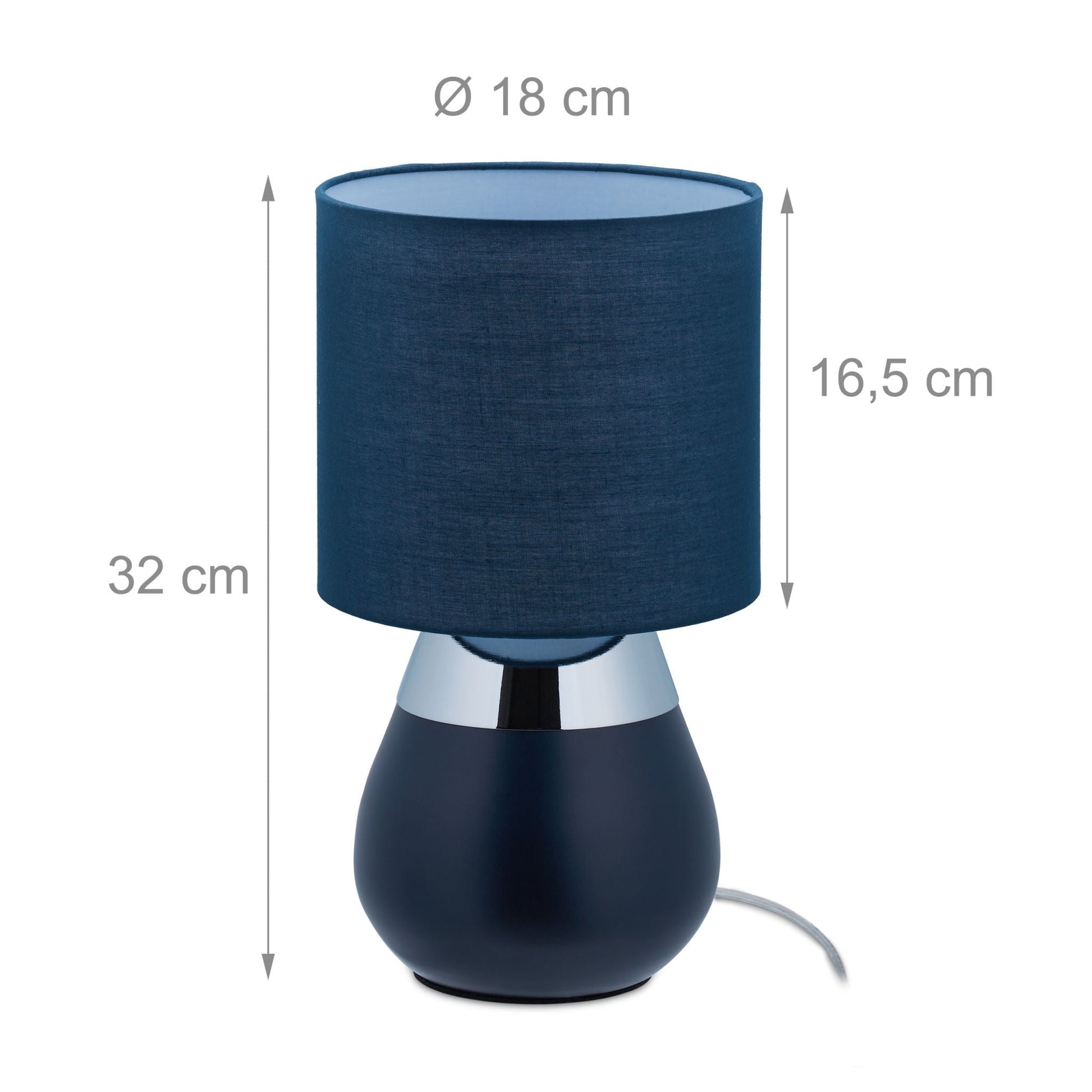 Nachttischlampe Touch oval Dunkelblau-Silber von Relaxdays