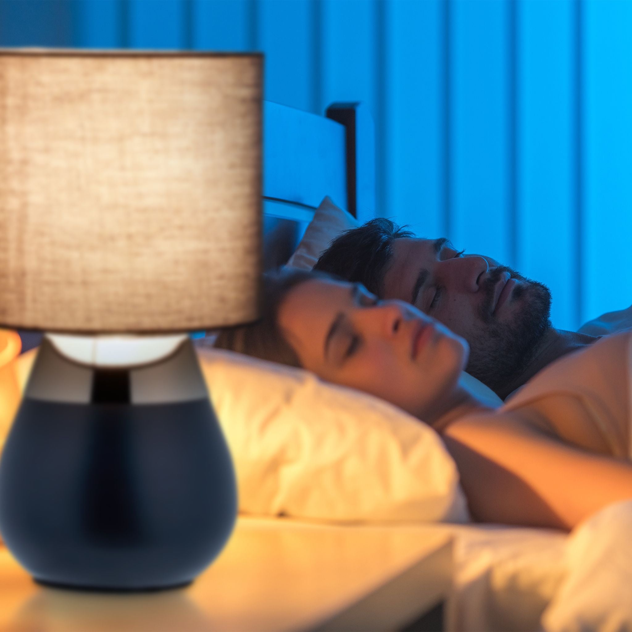 Nachttischlampe Touch oval Dunkelblau-Silber von Relaxdays