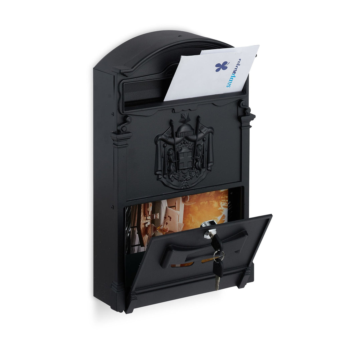 Antiker Briefkasten Schwarz von Relaxdays