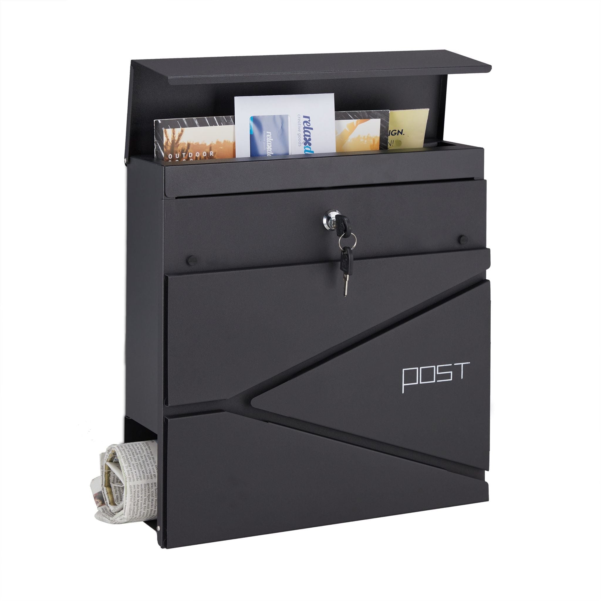 Briefkasten mit Zeitungsfach Schwarz von Relaxdays