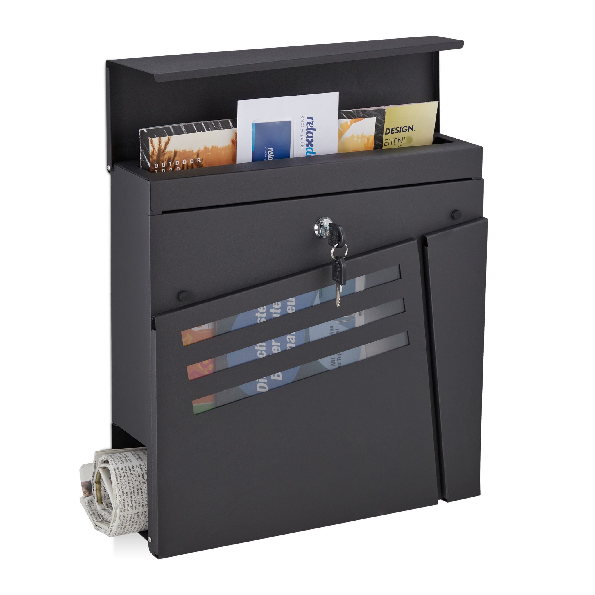 Briefkasten mit Zeitungsfach Schwarz von Relaxdays