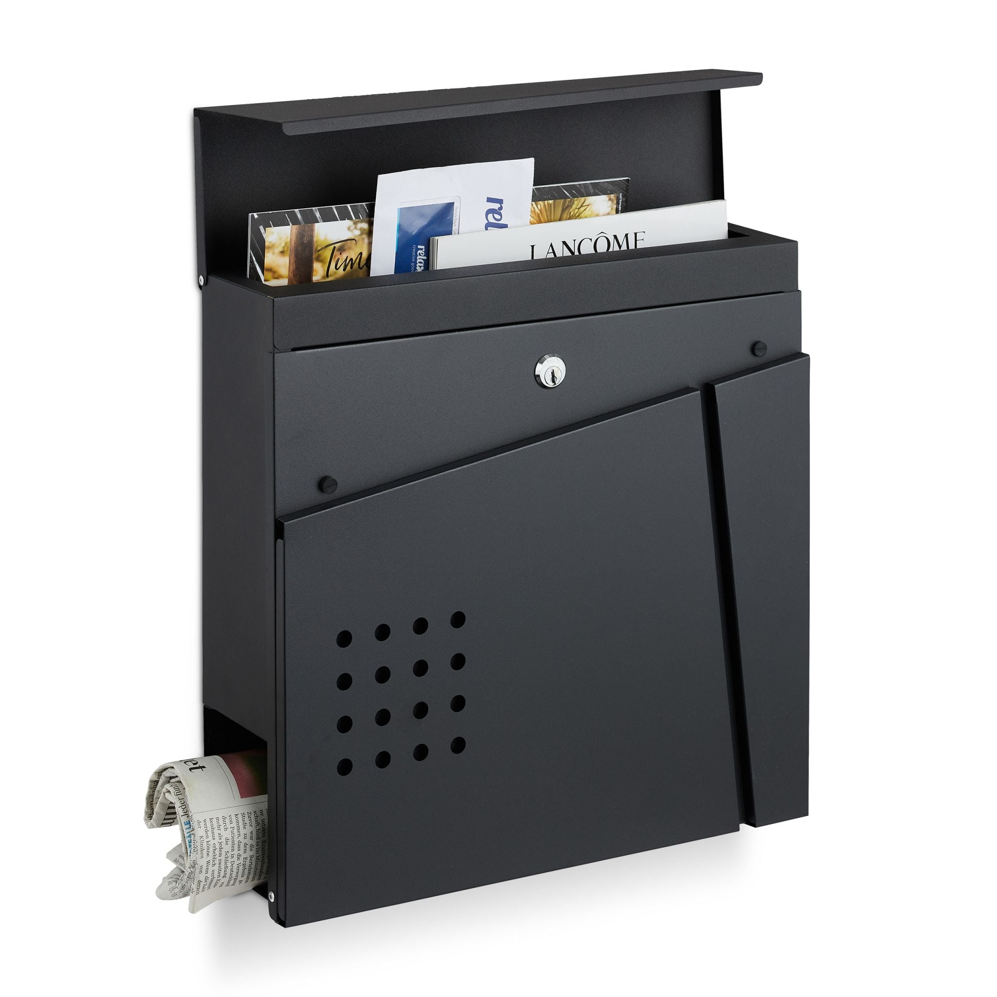 Briefkasten mit Zeitungsfach Schwarz von Relaxdays