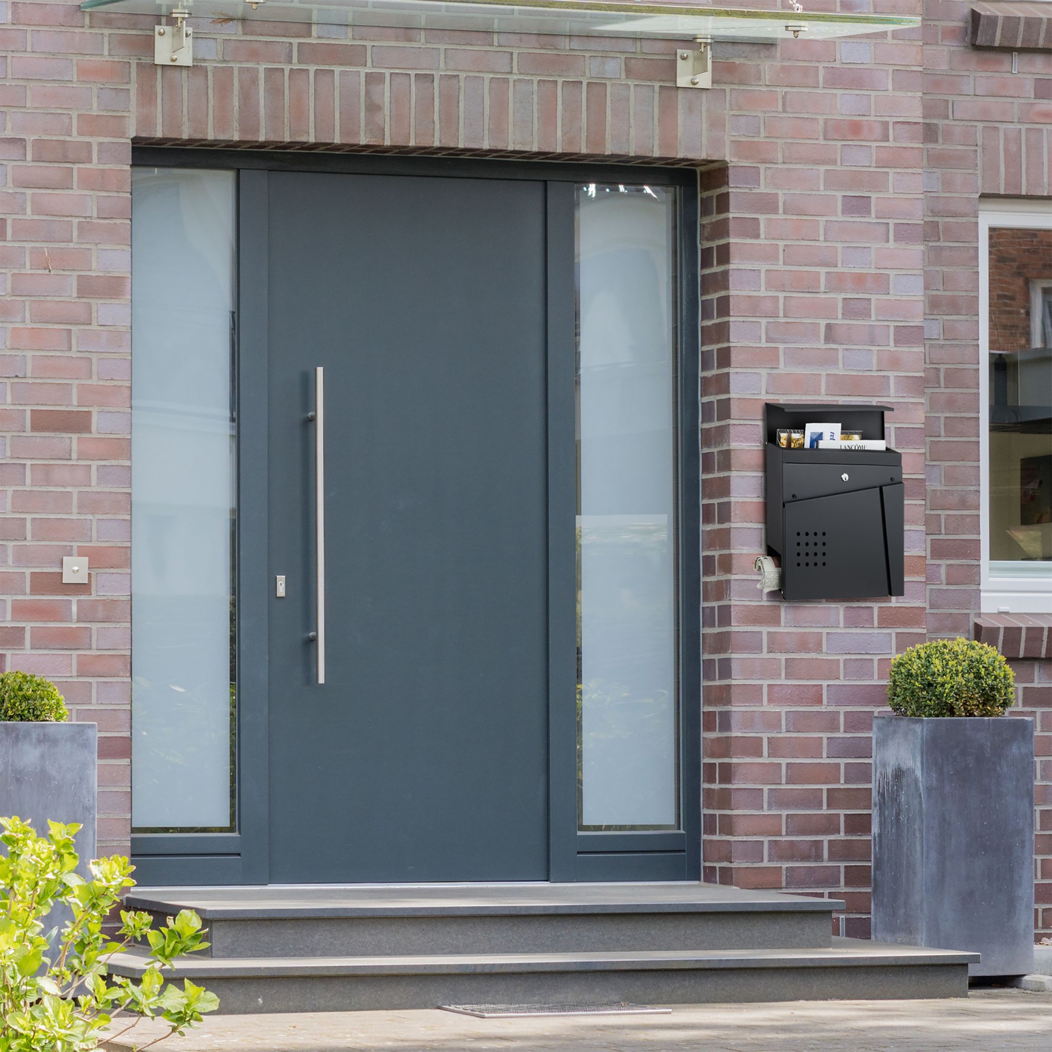 Briefkasten mit Zeitungsfach Schwarz von Relaxdays