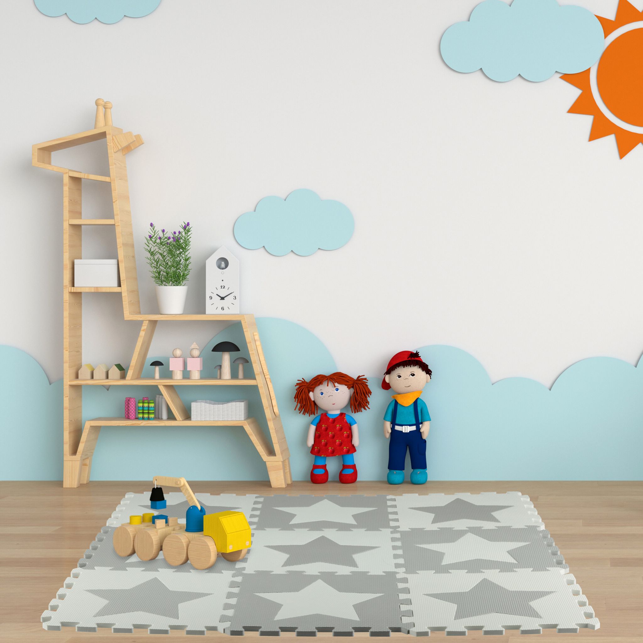Puzzlematte Sterne hellgrau Weiss-Grau von Relaxdays
