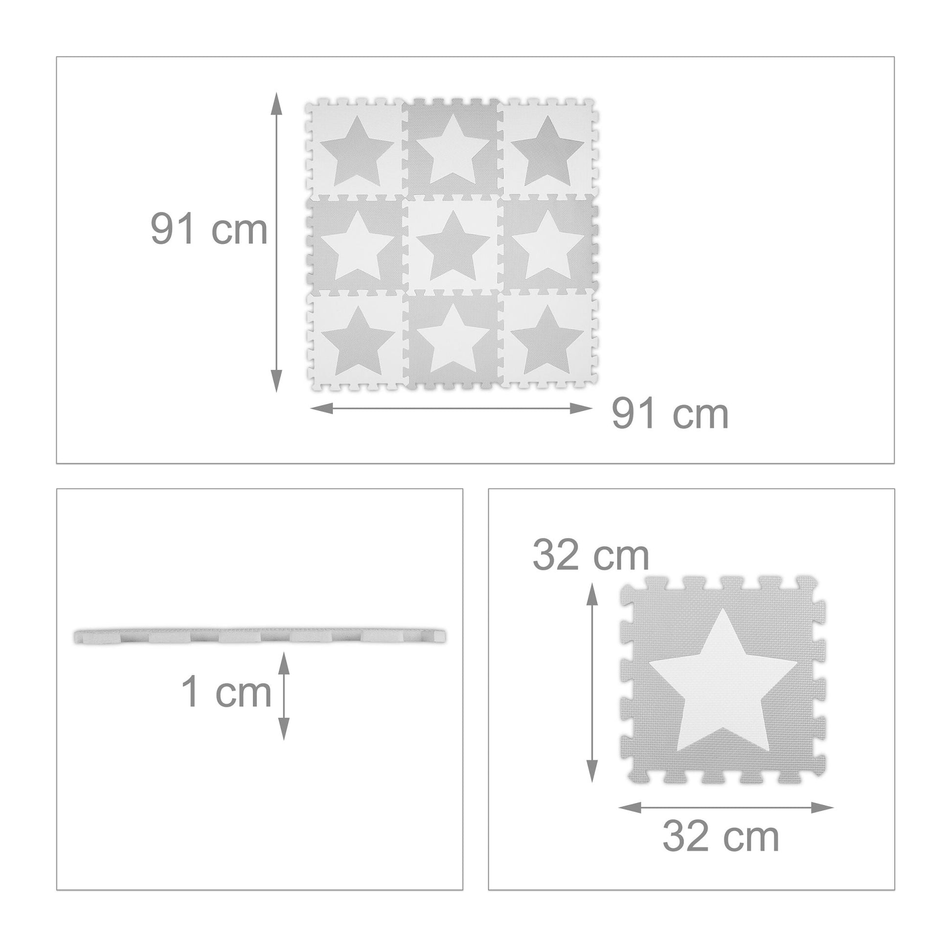 Puzzlematte Sterne hellgrau Weiss-Grau von Relaxdays