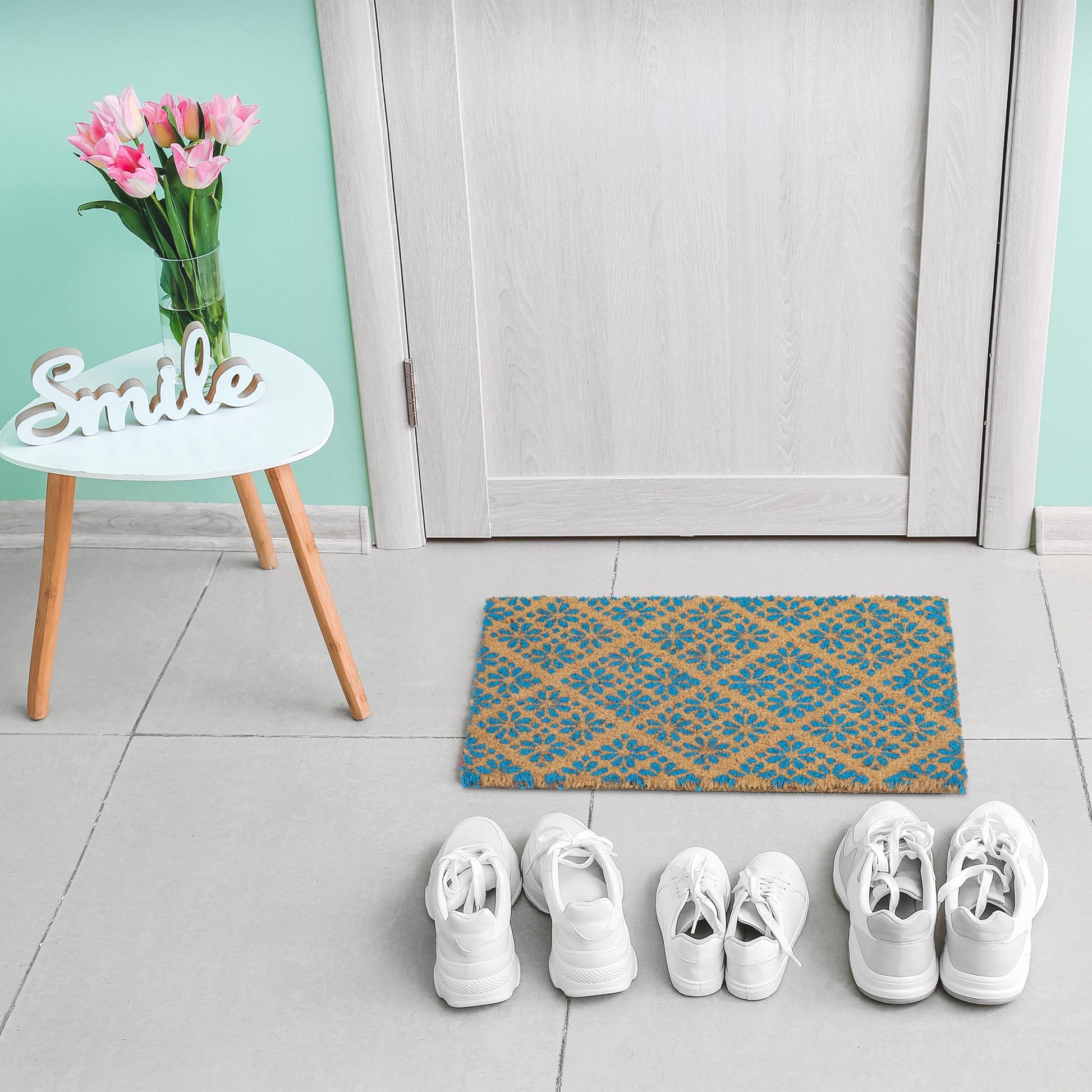 Fussmatte floralen Design Blau-Hellbraun von Relaxdays