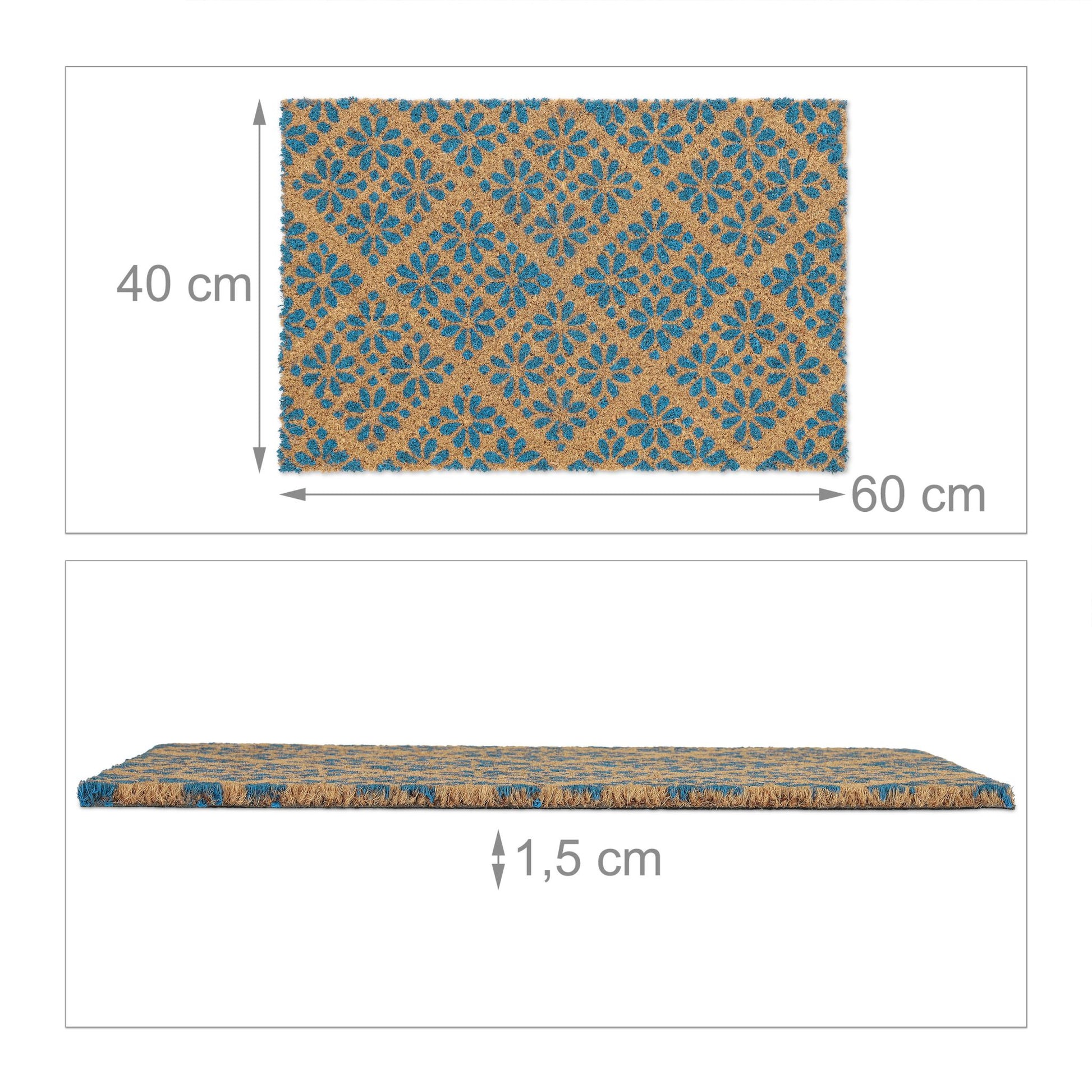 Fussmatte floralen Design Blau-Hellbraun von Relaxdays