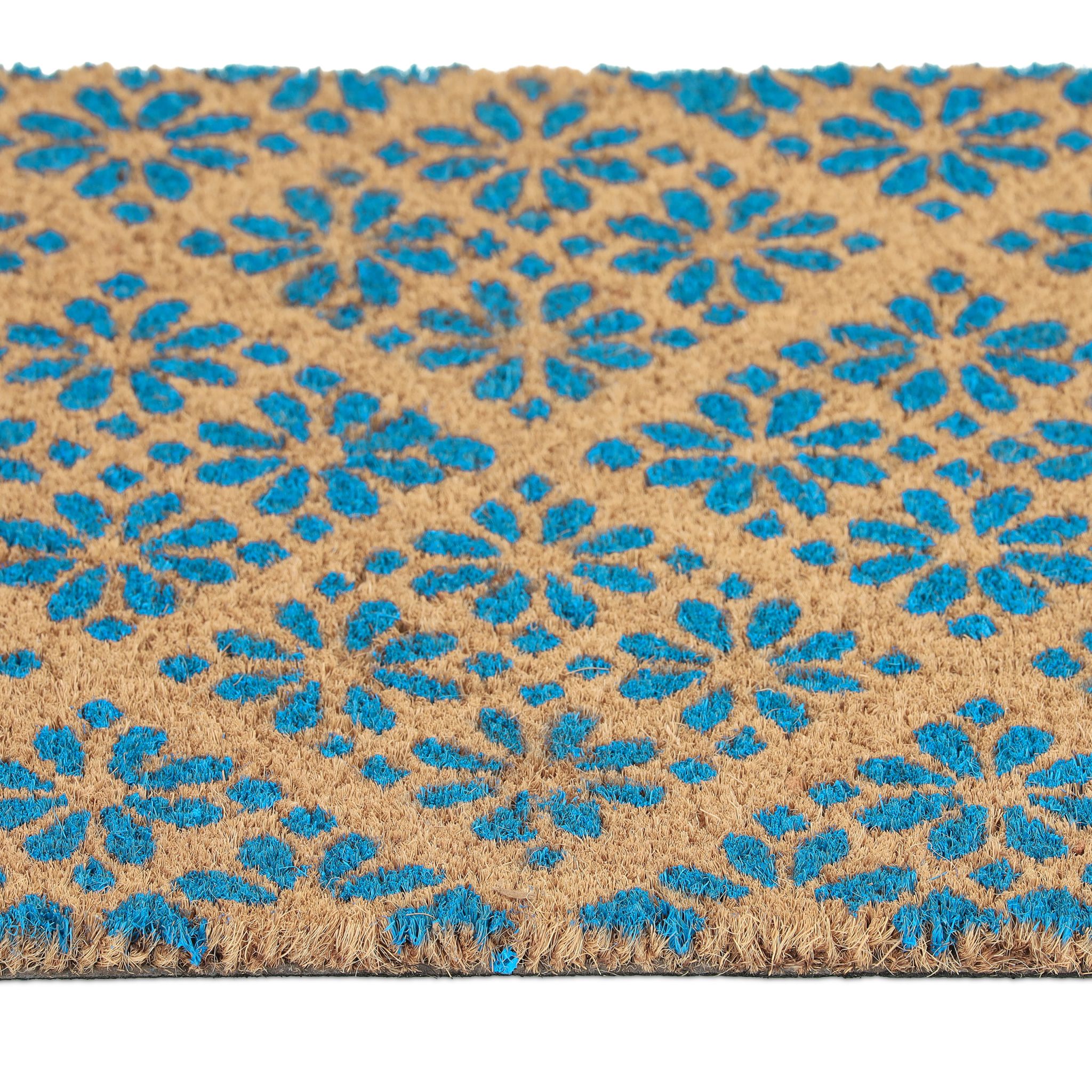 Fussmatte floralen Design Blau-Hellbraun von Relaxdays