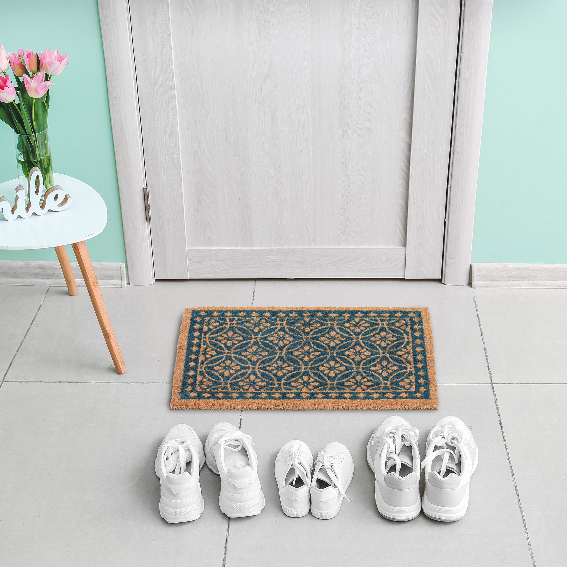 Fussmatte floralen Design Blau-Hellbraun von Relaxdays