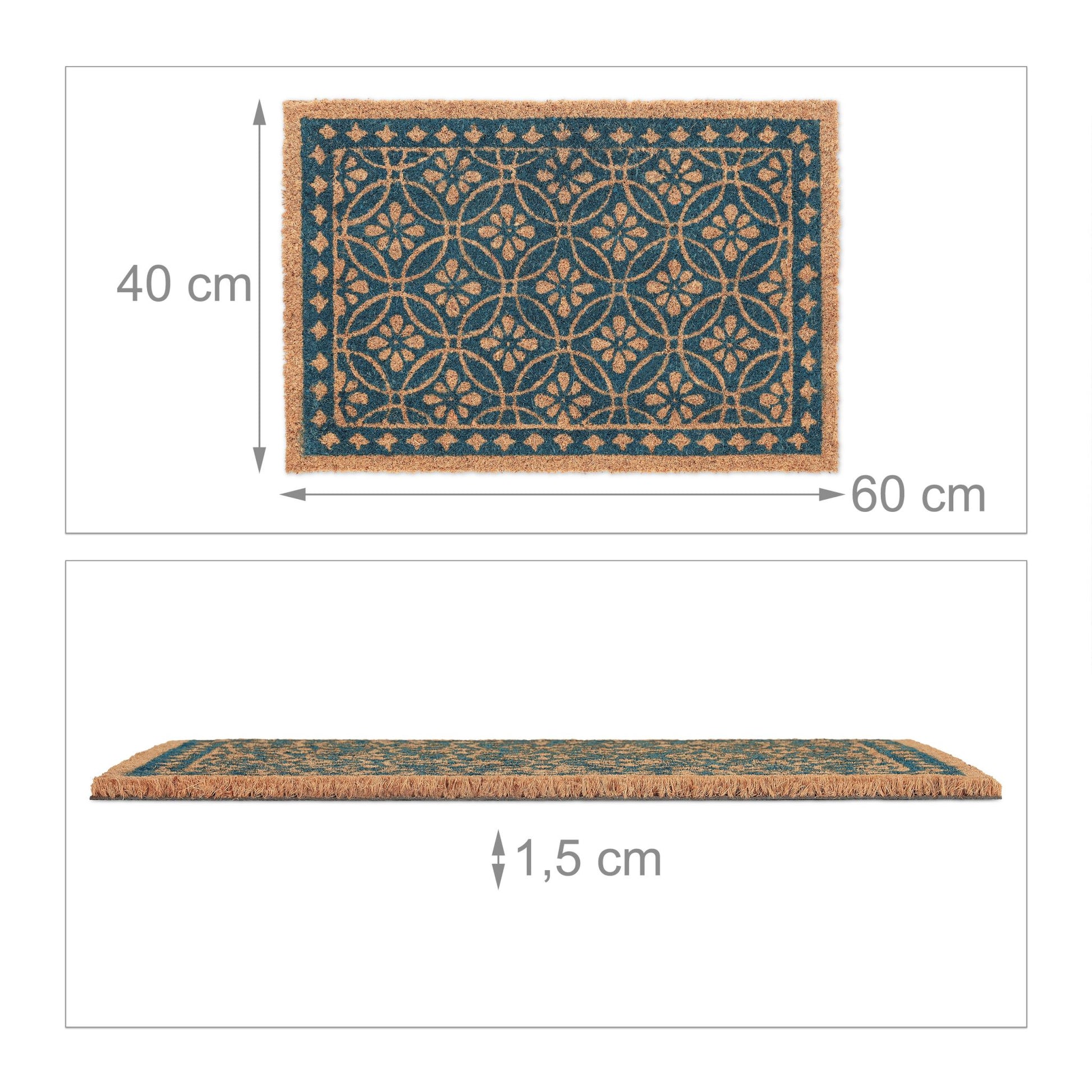 Fussmatte floralen Design Blau-Hellbraun von Relaxdays