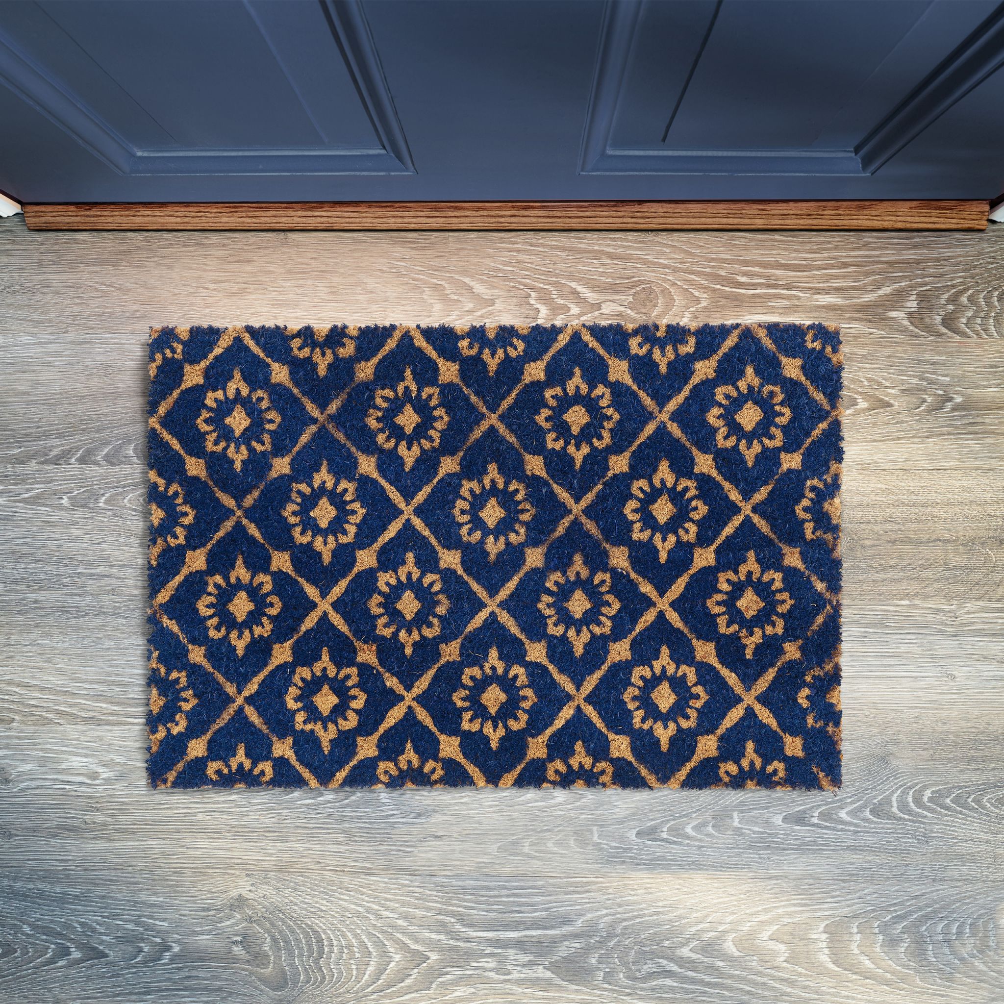 Fussmatte floralen Design Dunkelblau-Hellbraun von Relaxdays